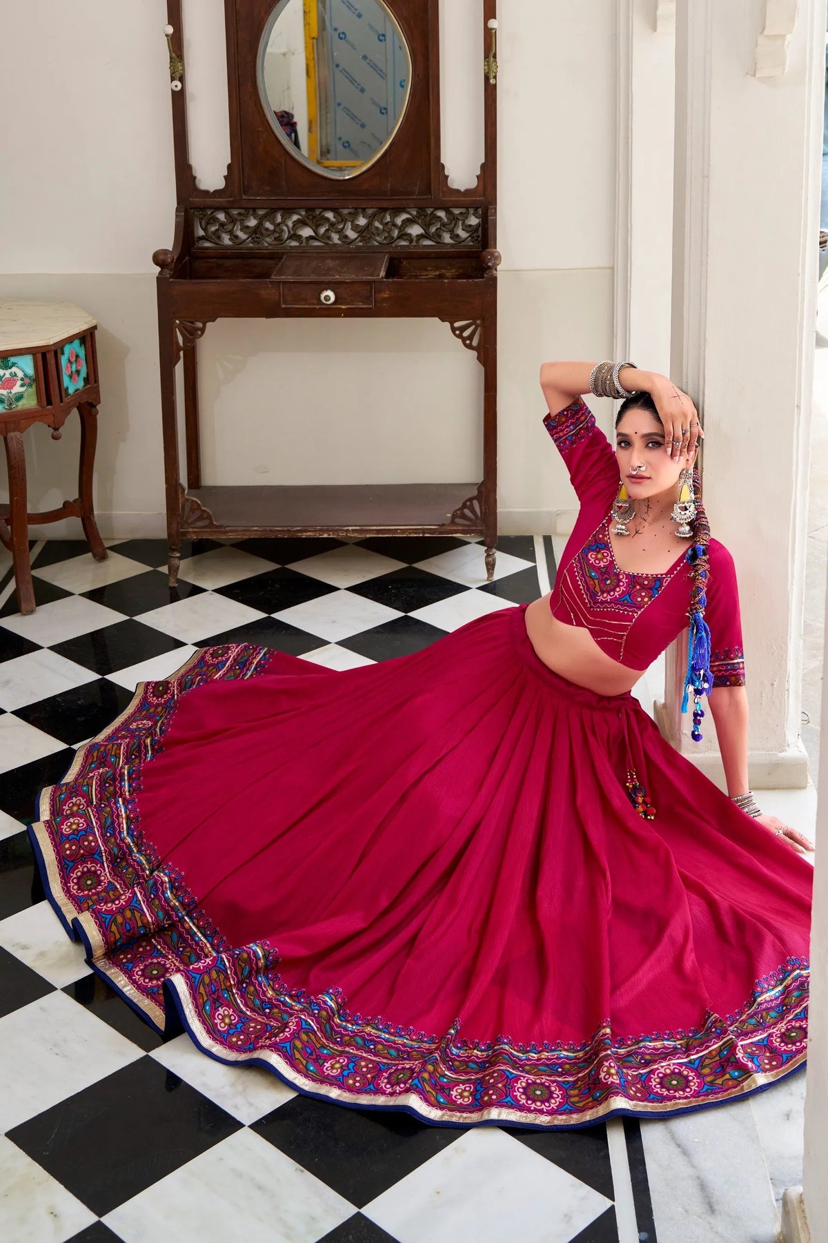 pink navratri lehenga set