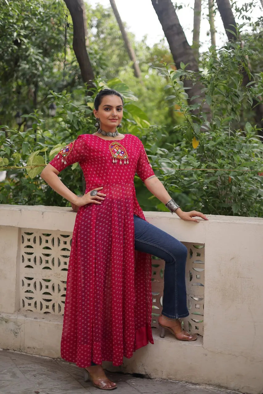 pink navratri long kurti