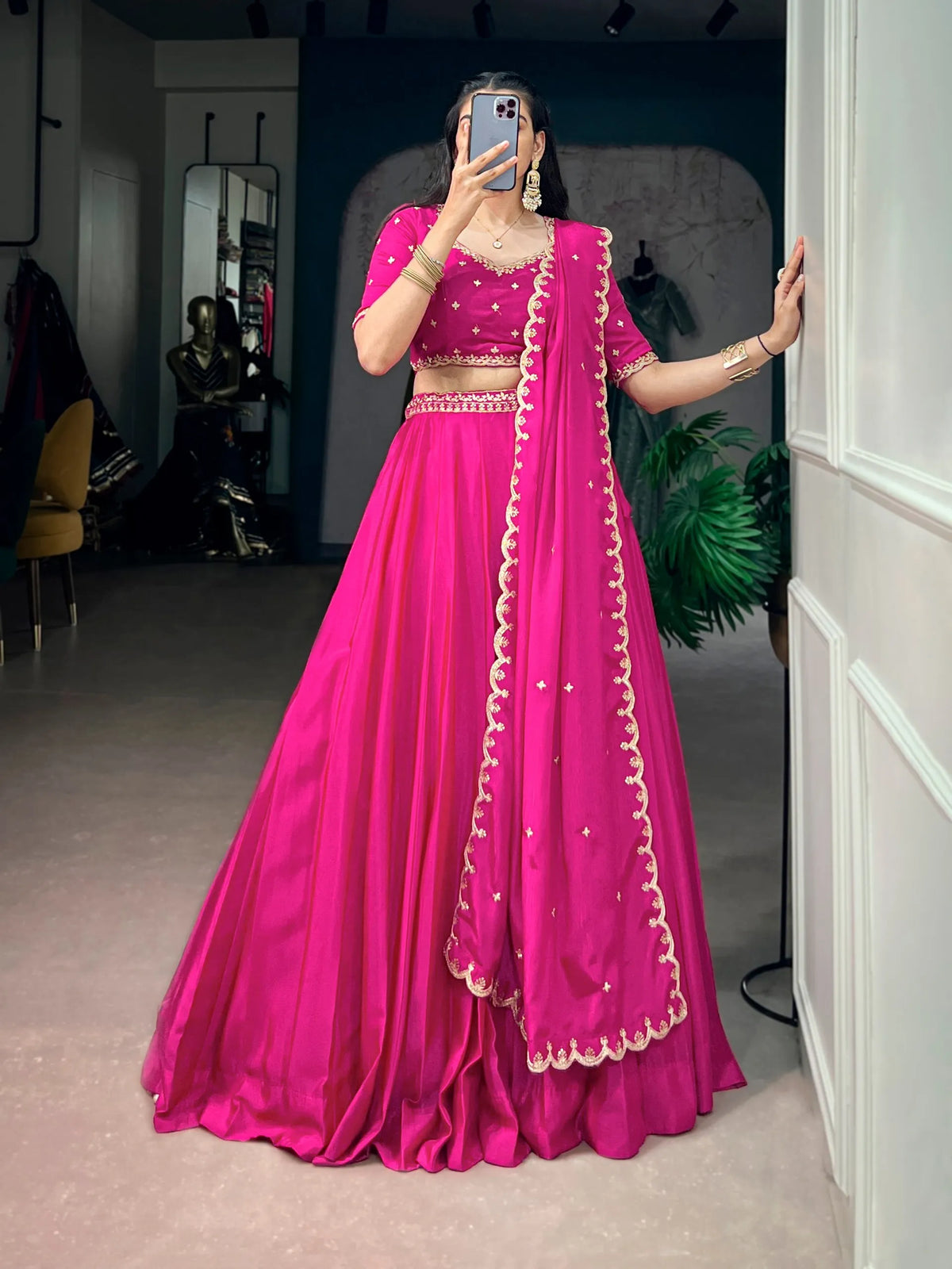 pink sequin lehenga set