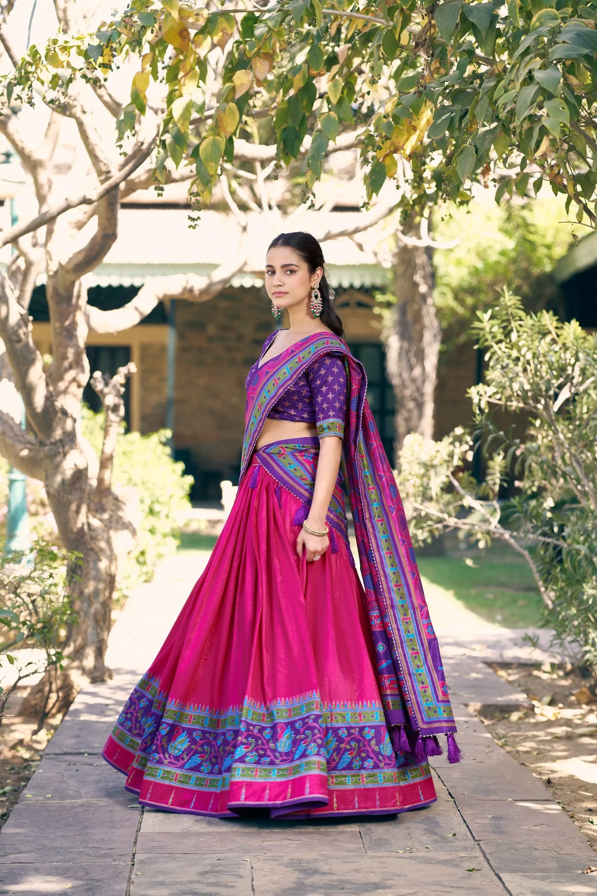 pink tasar silk lehenga choli set