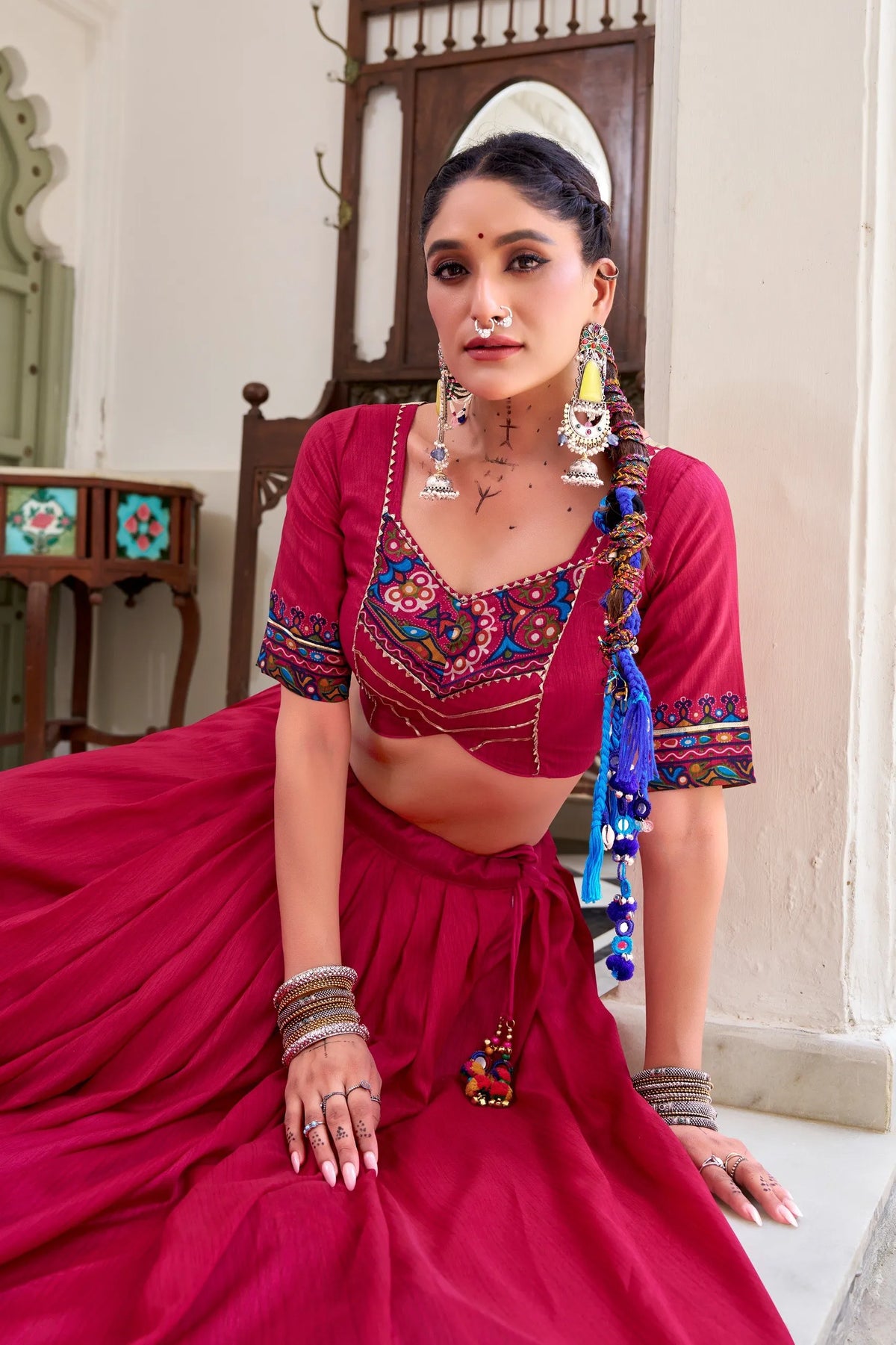 pink tasar silk lehenga