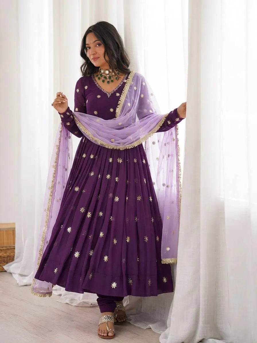 purple anarkali gown set