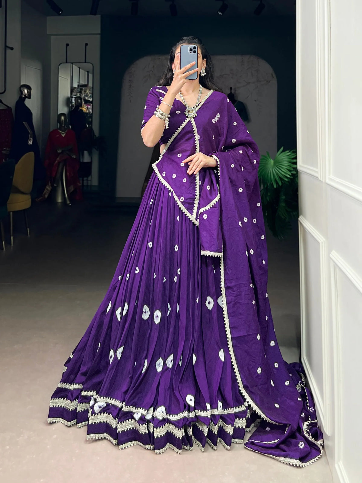 purple bandhej choli set
