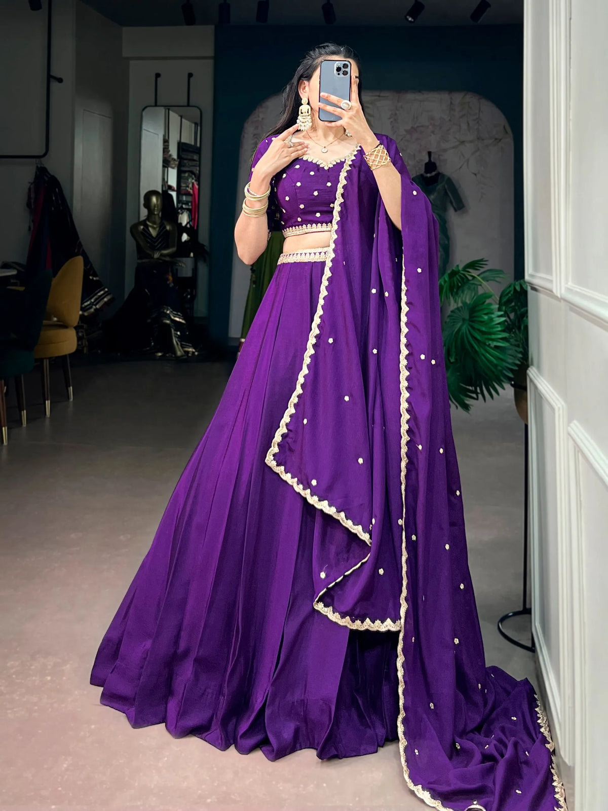 purple embroidered lehenga sale