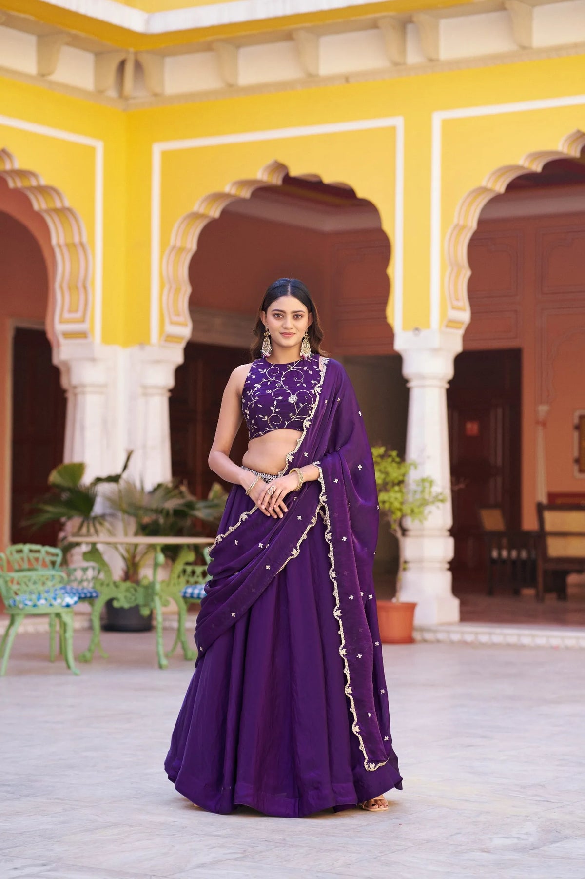 purple embroidered lehenga