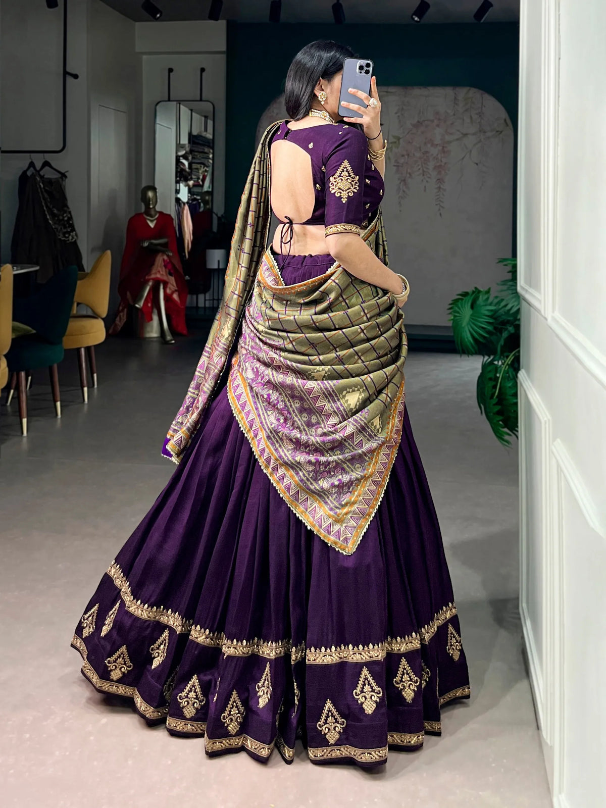 purple embroidered set