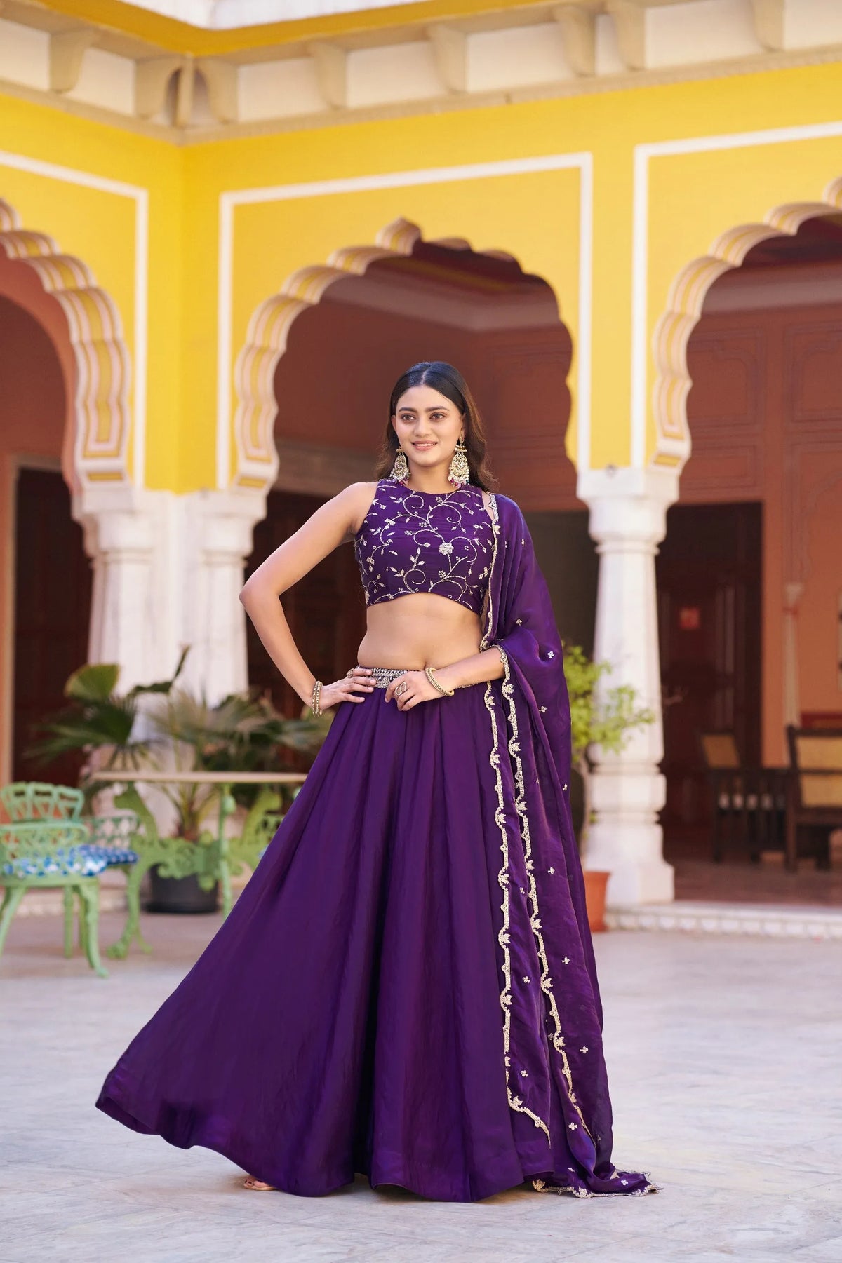 purple fendi lehenga set