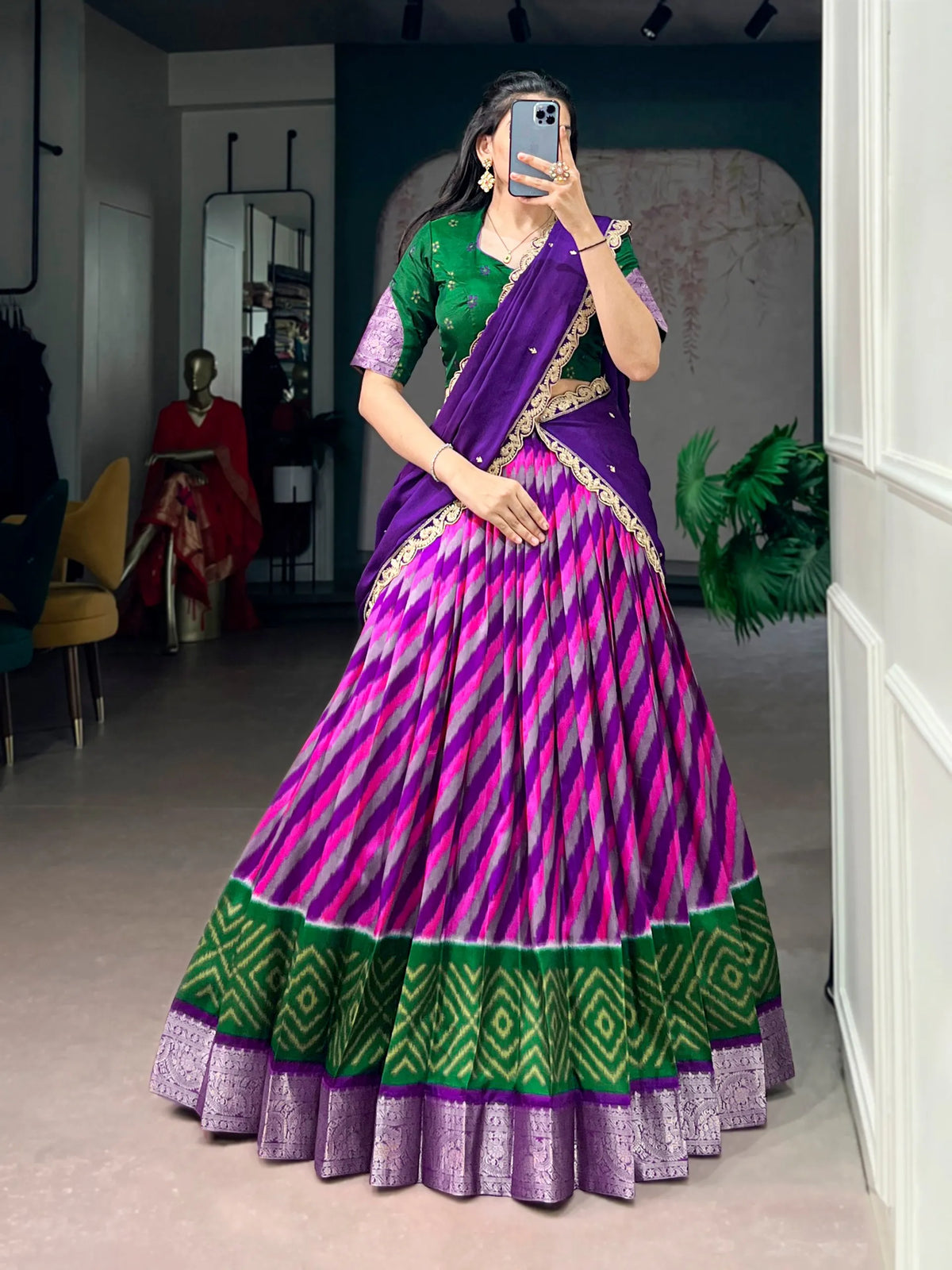 purple green lehenga set