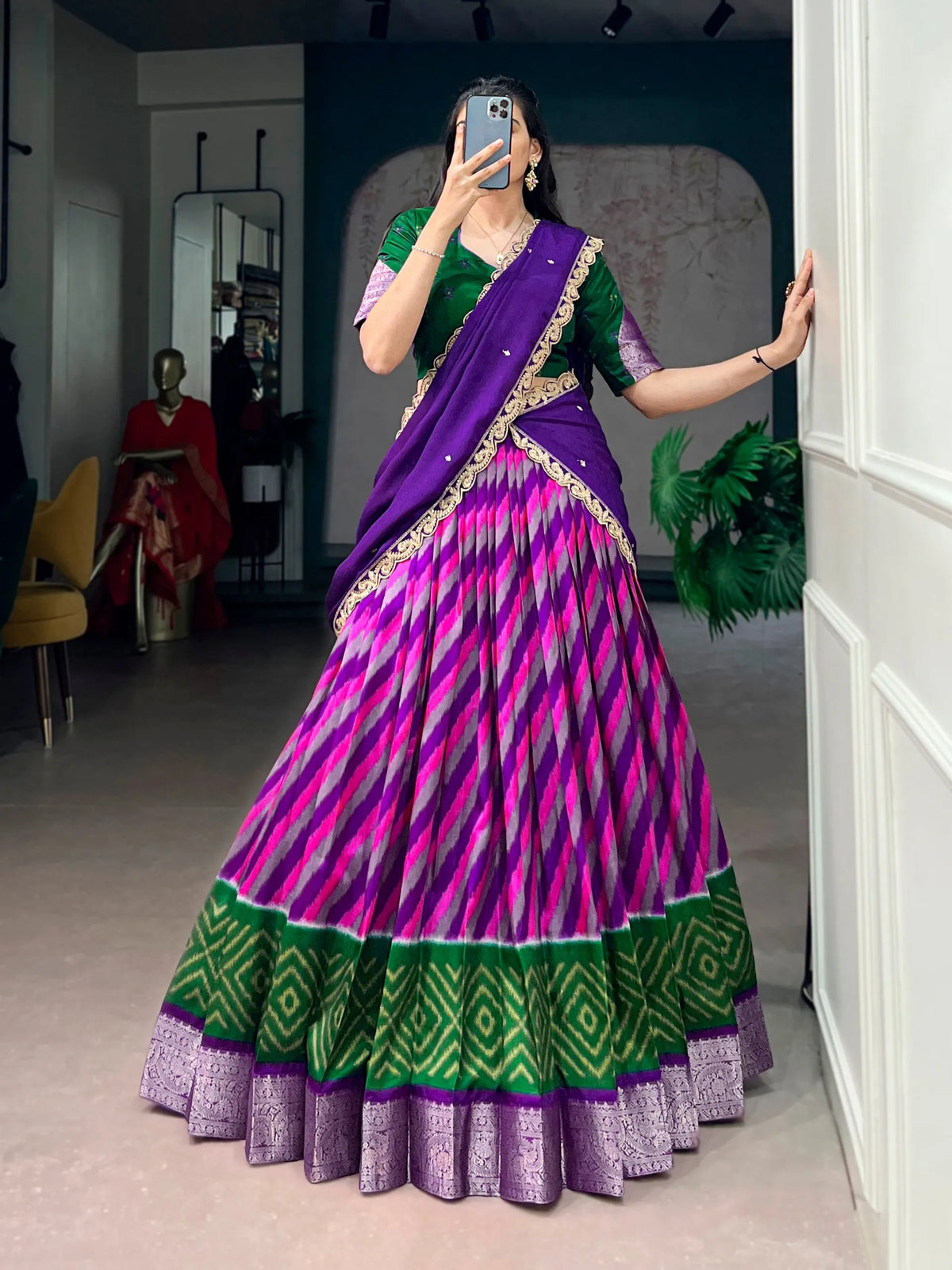 purple ikat lehenga set