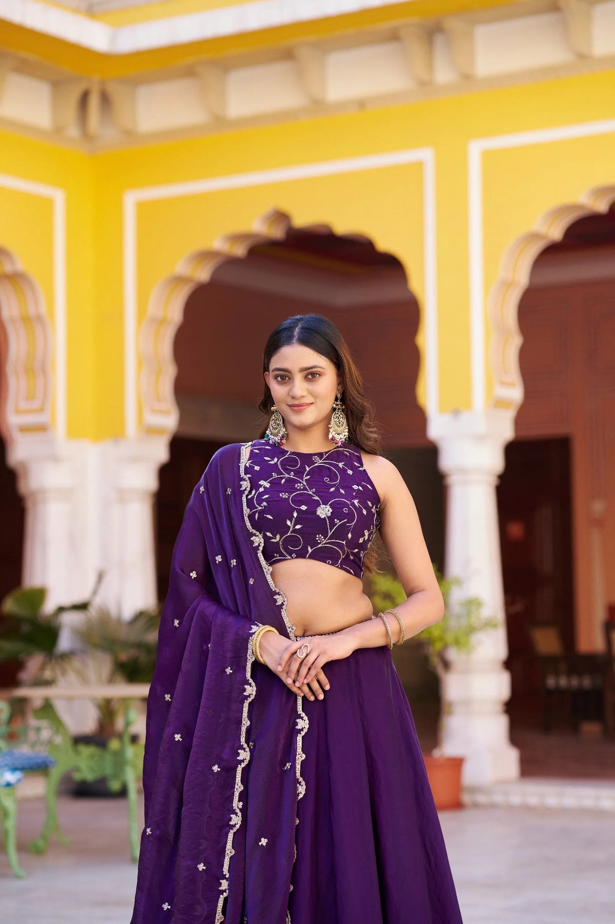 purple sequin lehenga set