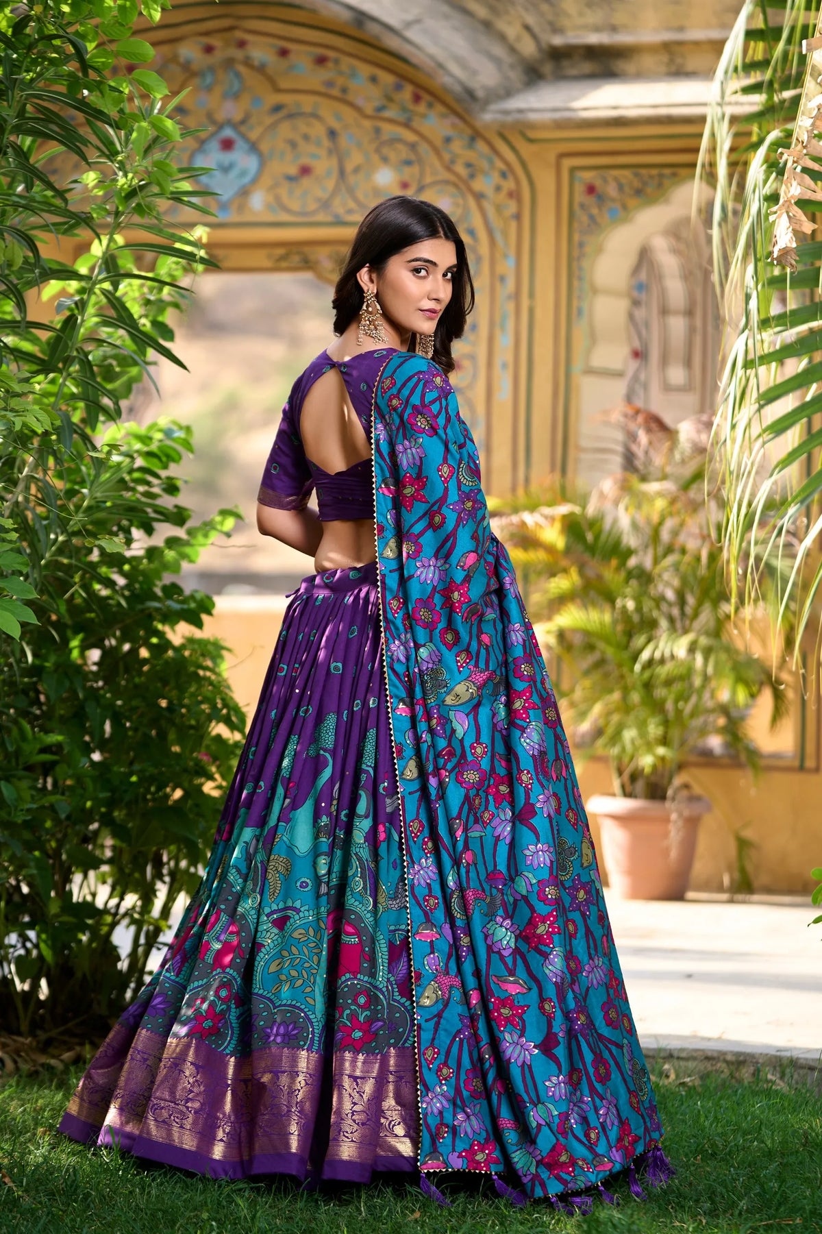 purple tasar lehenga