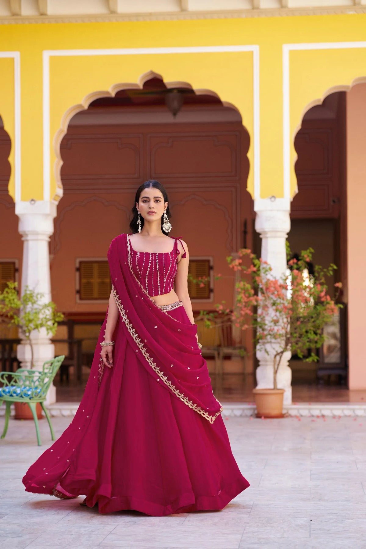 rani pink fendi lehenga set