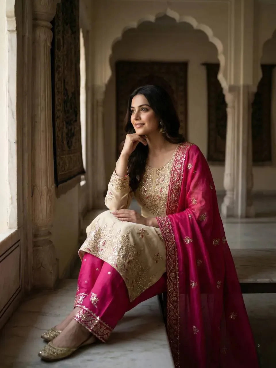 rani pink gmy silk set