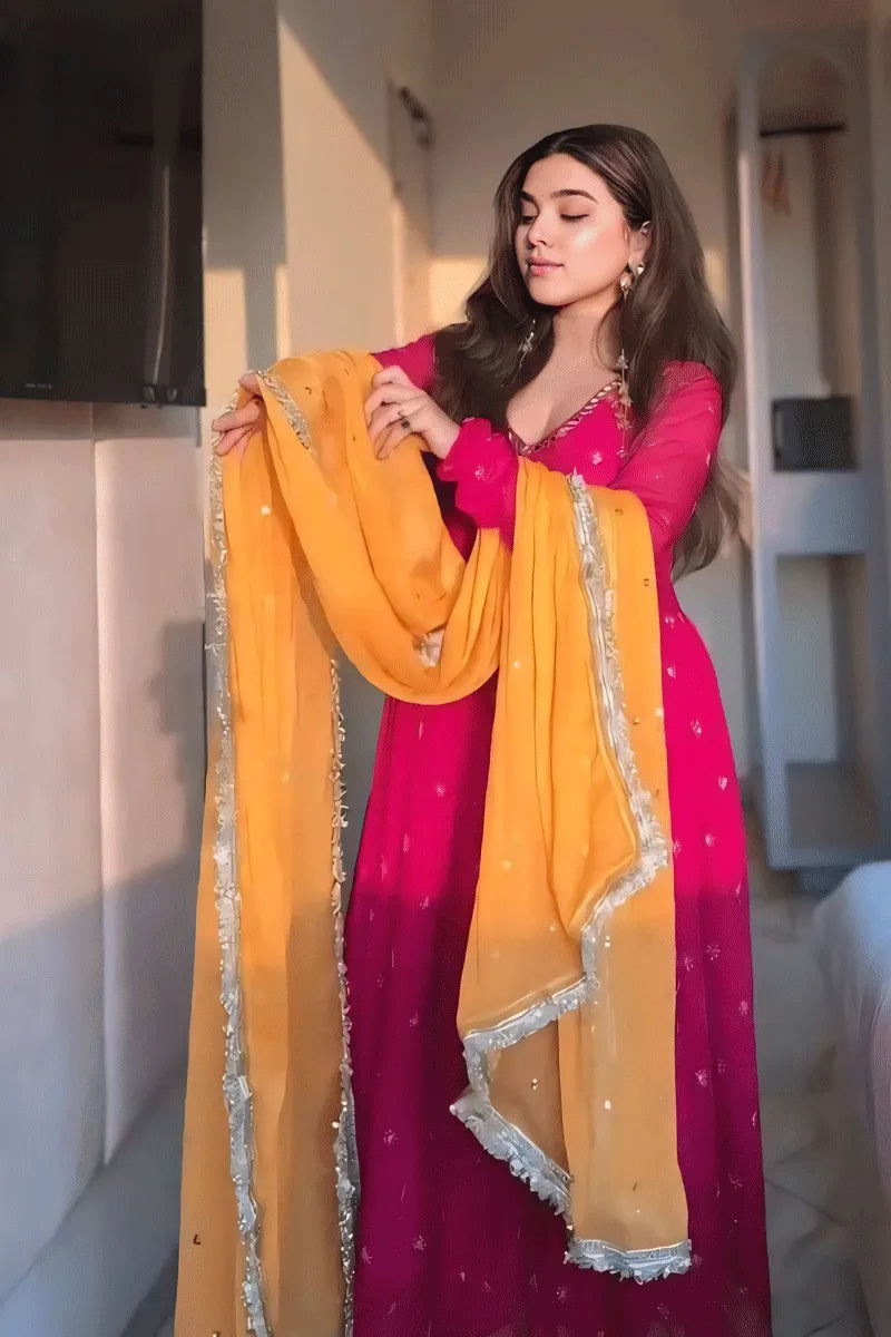 rani pink gown with dupatta