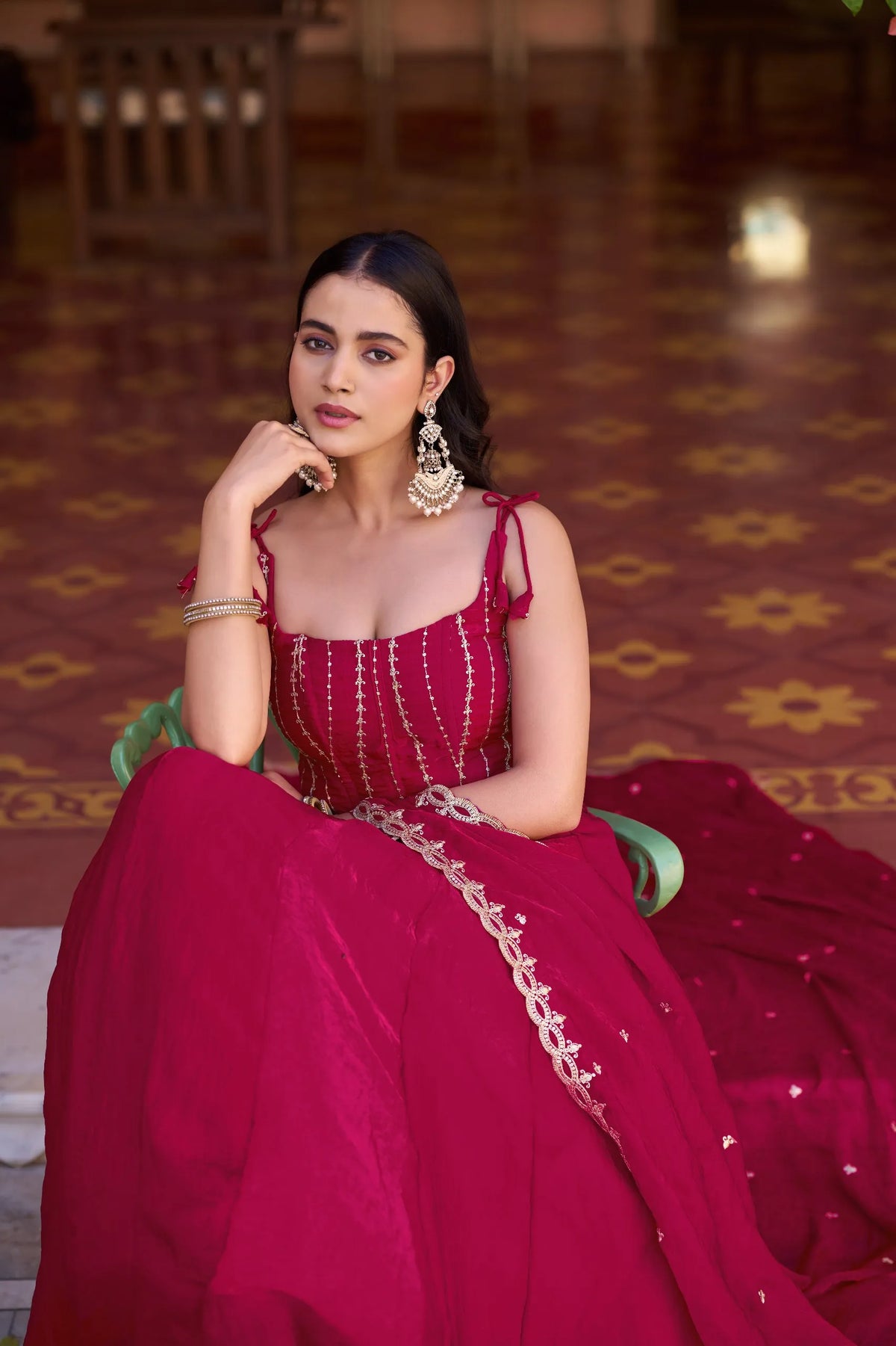 rani pink thread work set