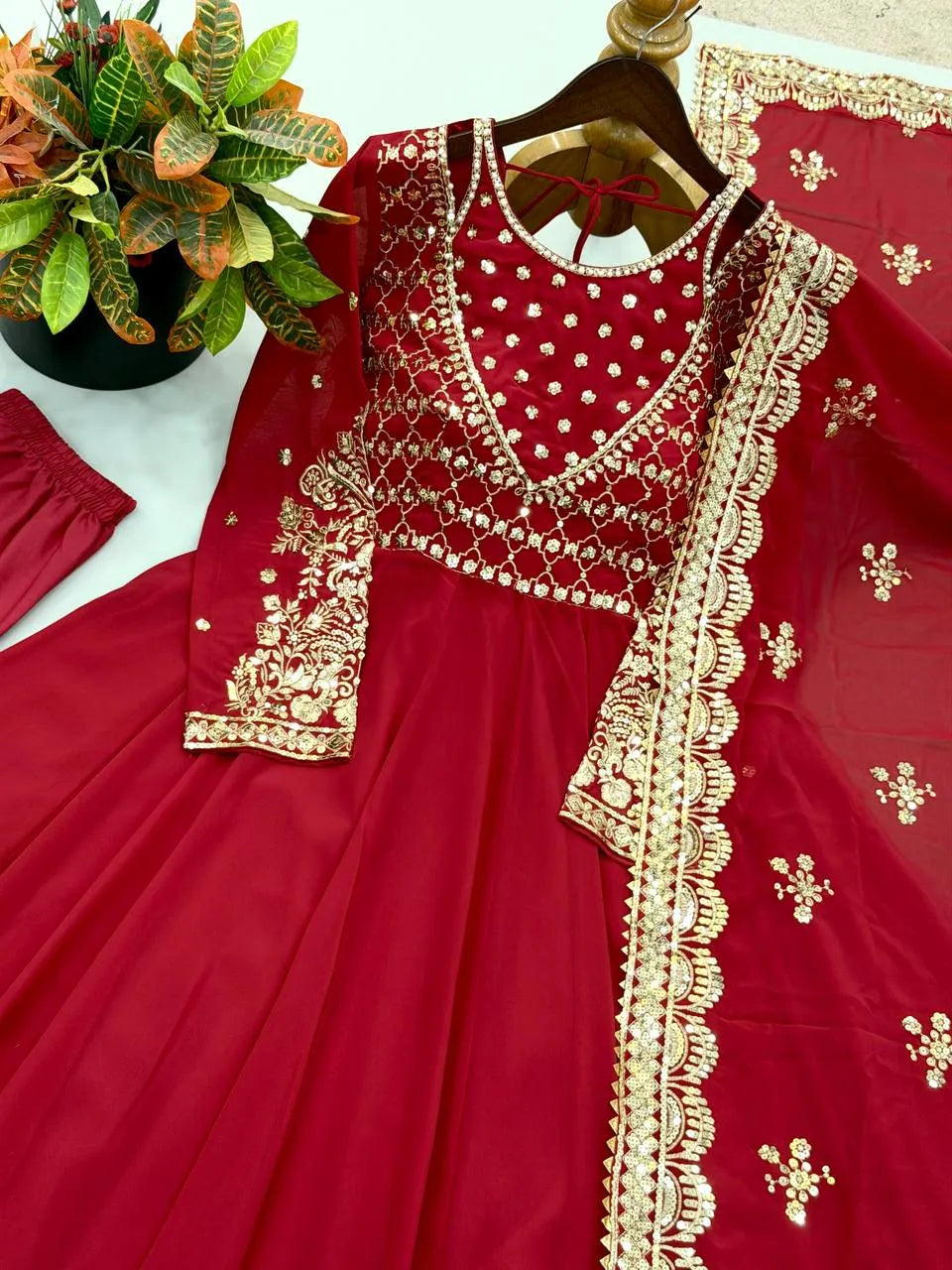 red ethnic outfit set