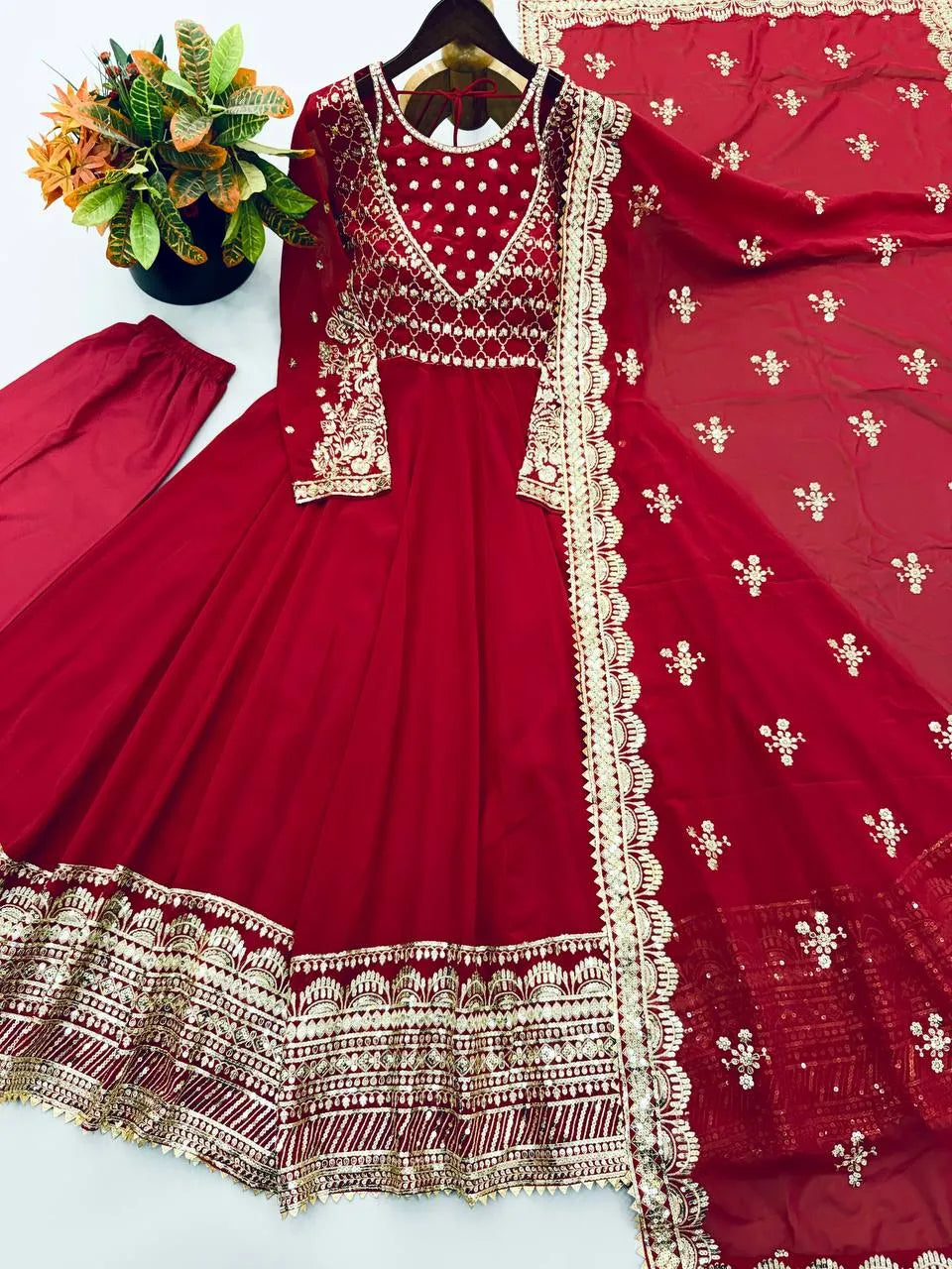 red heavy georgette gown