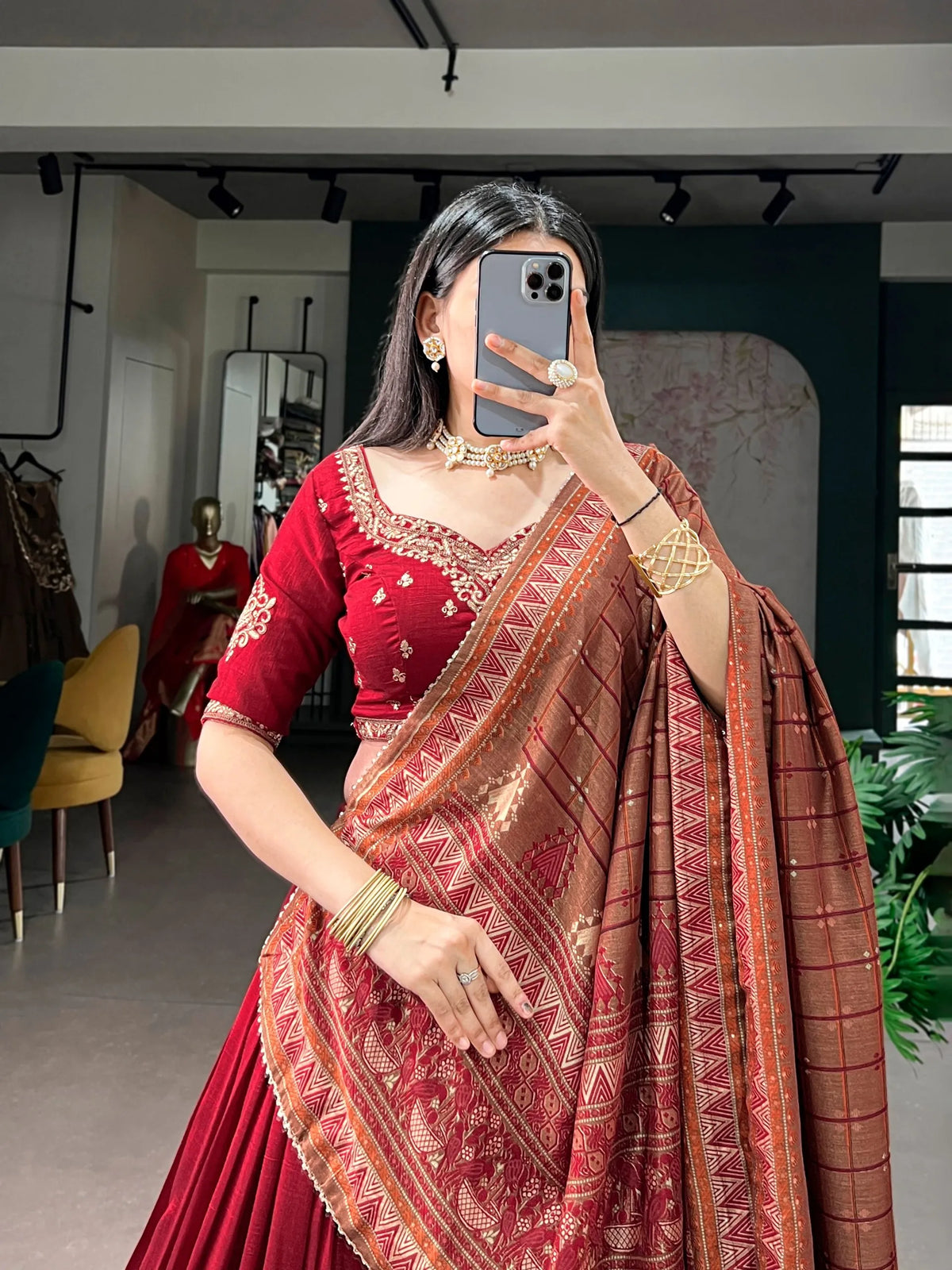 red lehenga set
