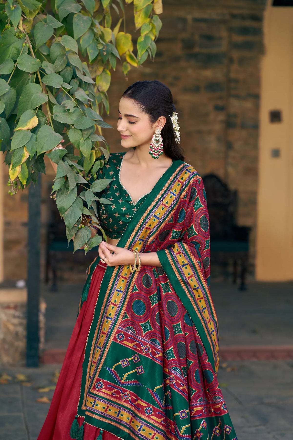 red silk lehenga online