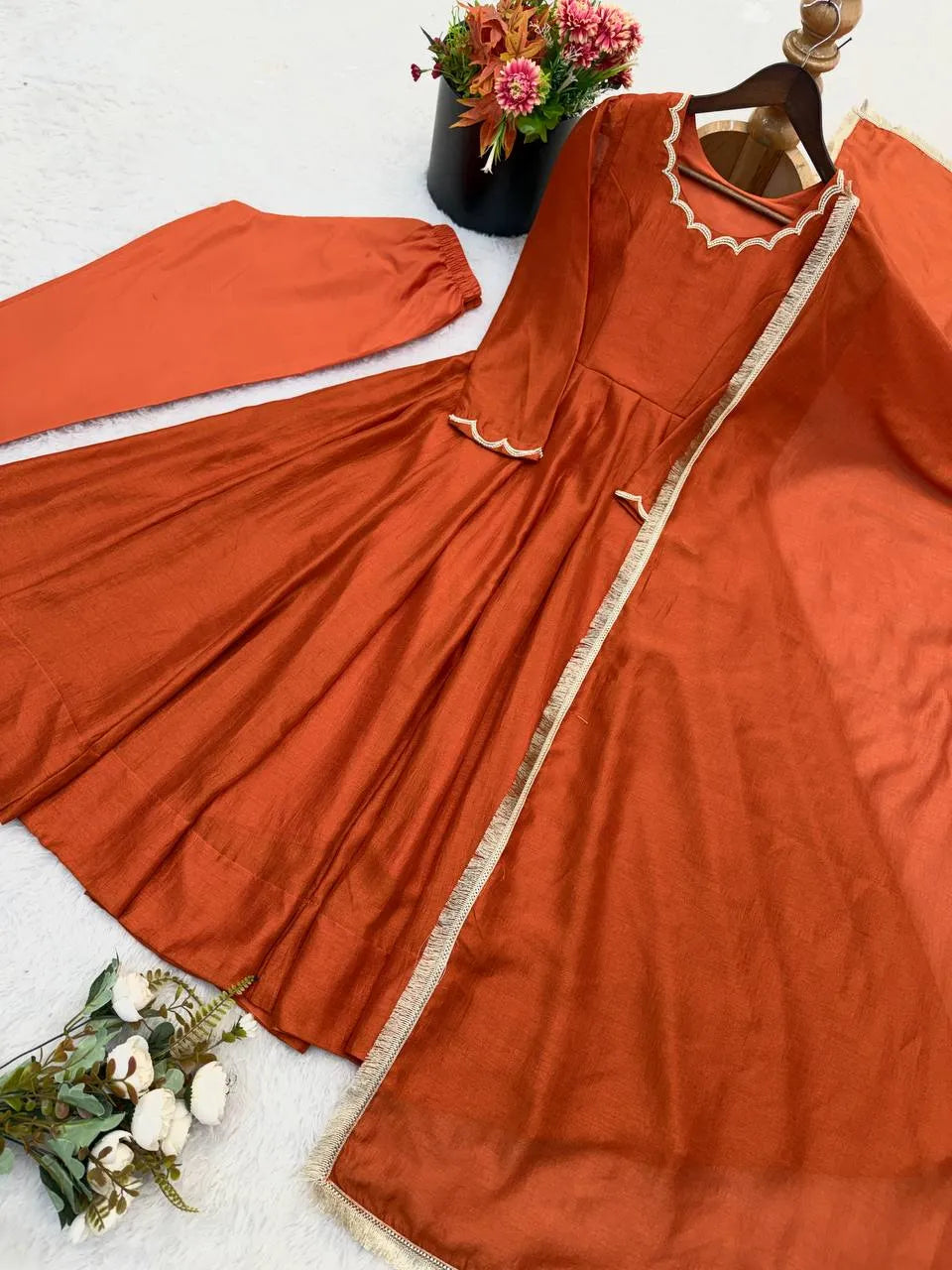 rust beads work gown set