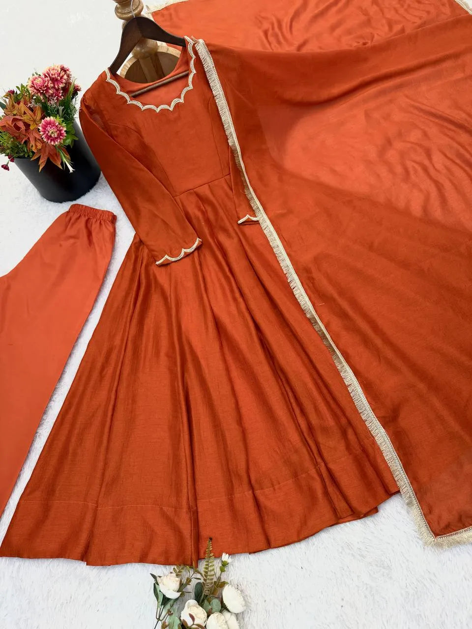 rust gown with dupatta