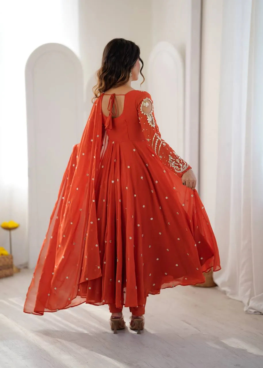 rust orange flared gown set