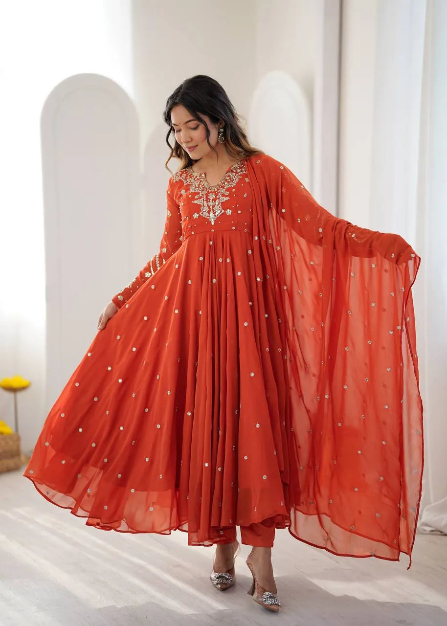 rust orange georgette gown