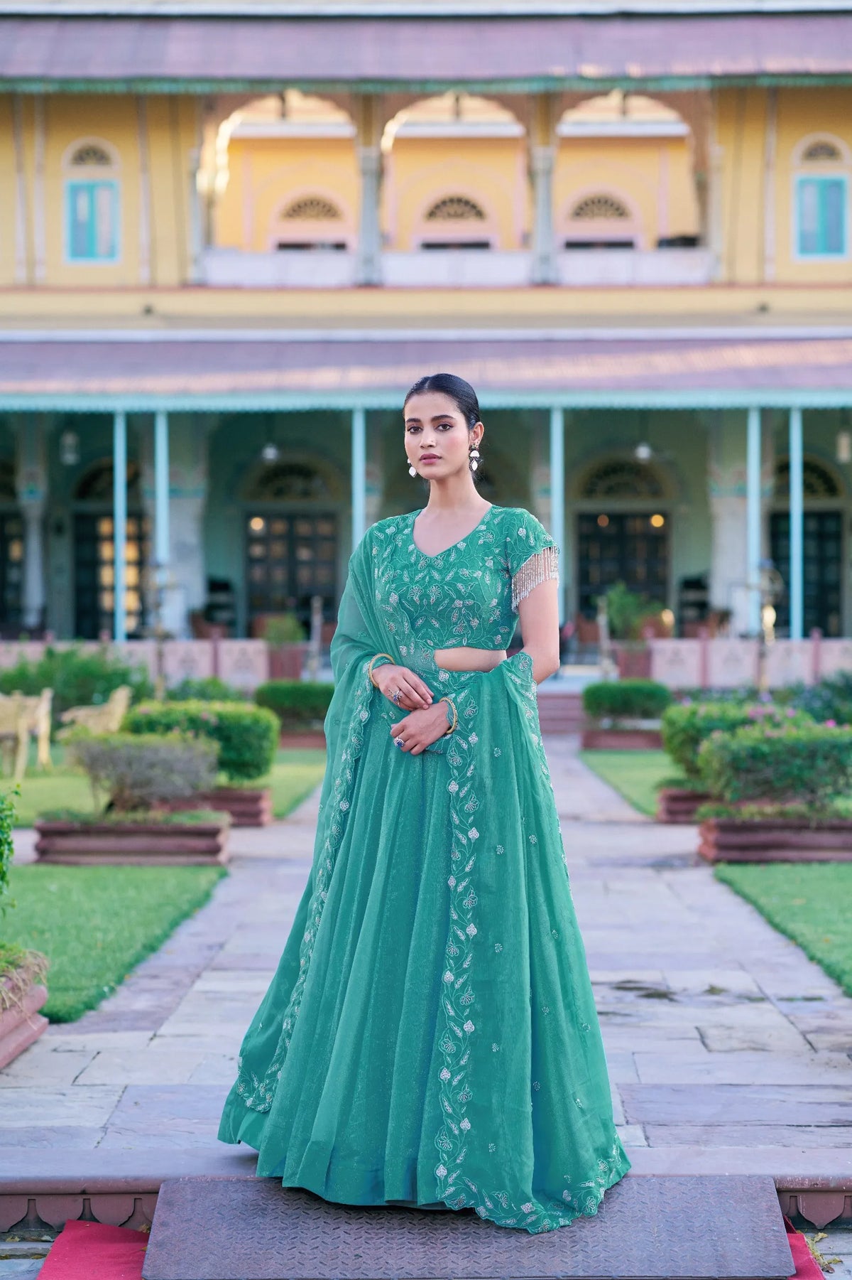 sea green beaded lehenga