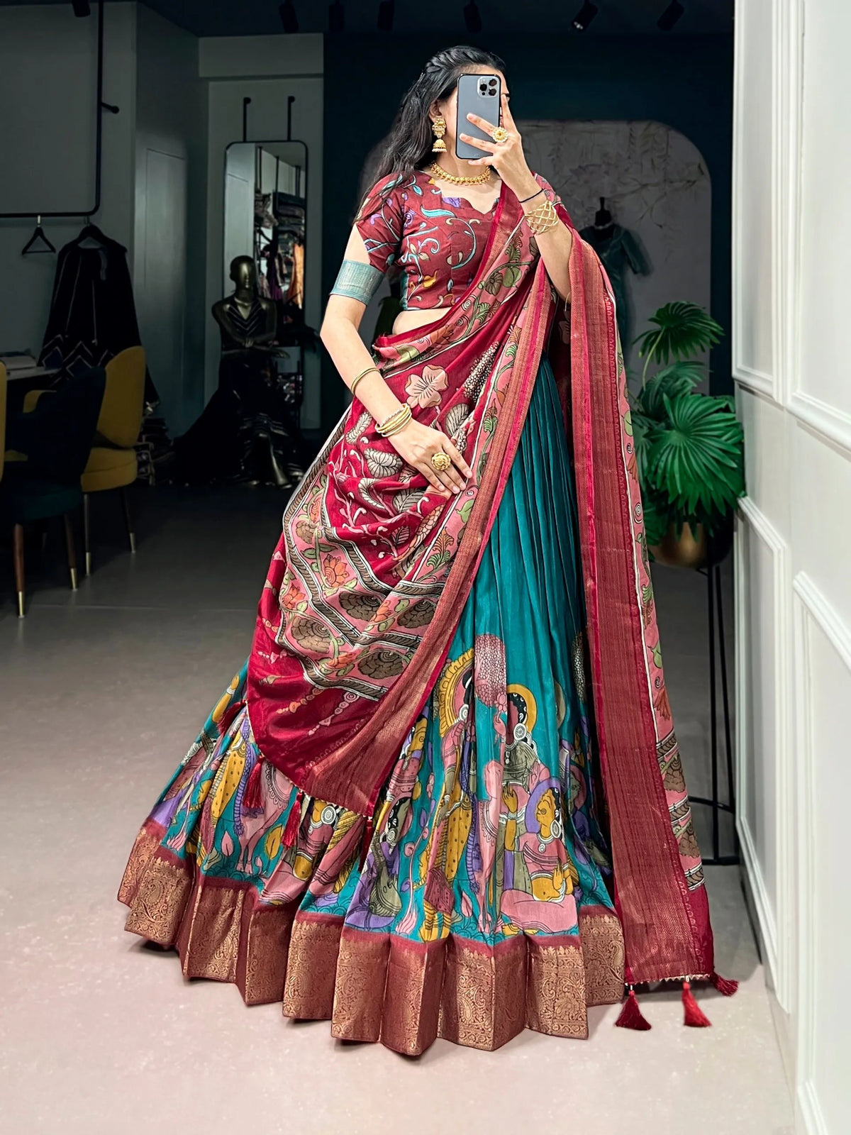 teal dola lehenga style