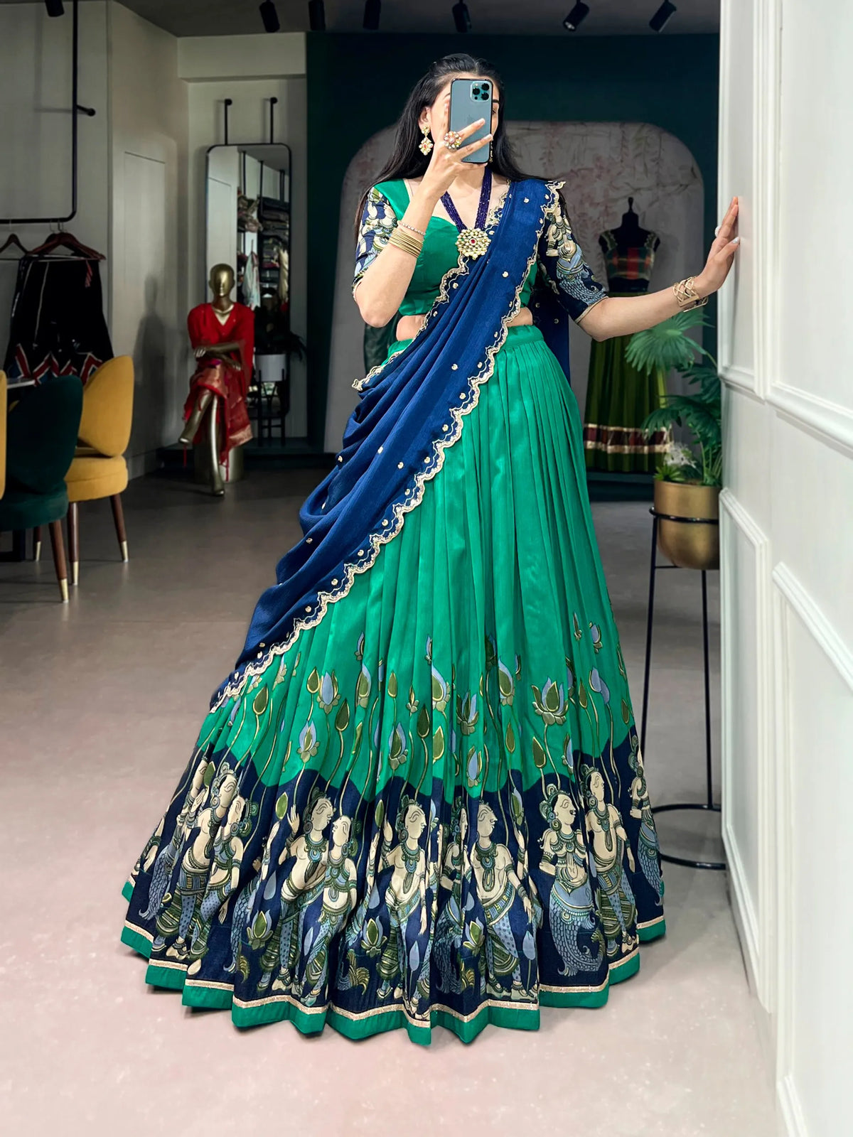 teal embroidered dupatta