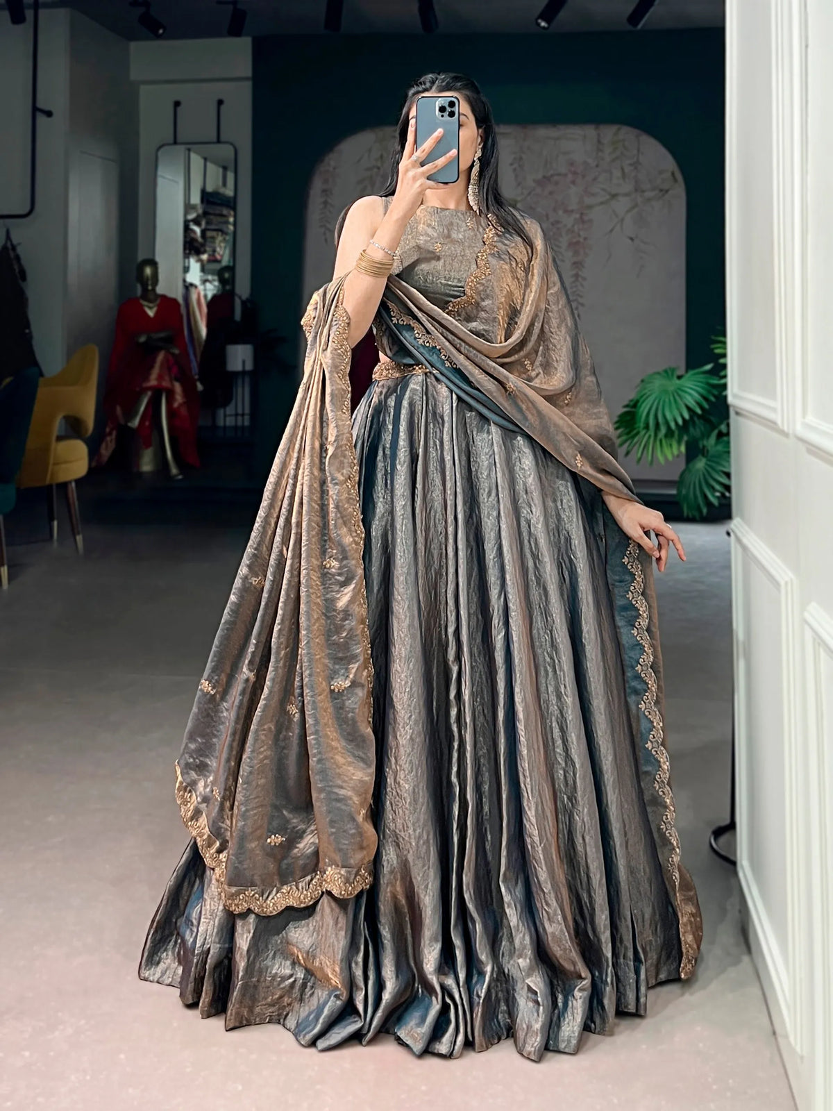 teal fendi lehenga set