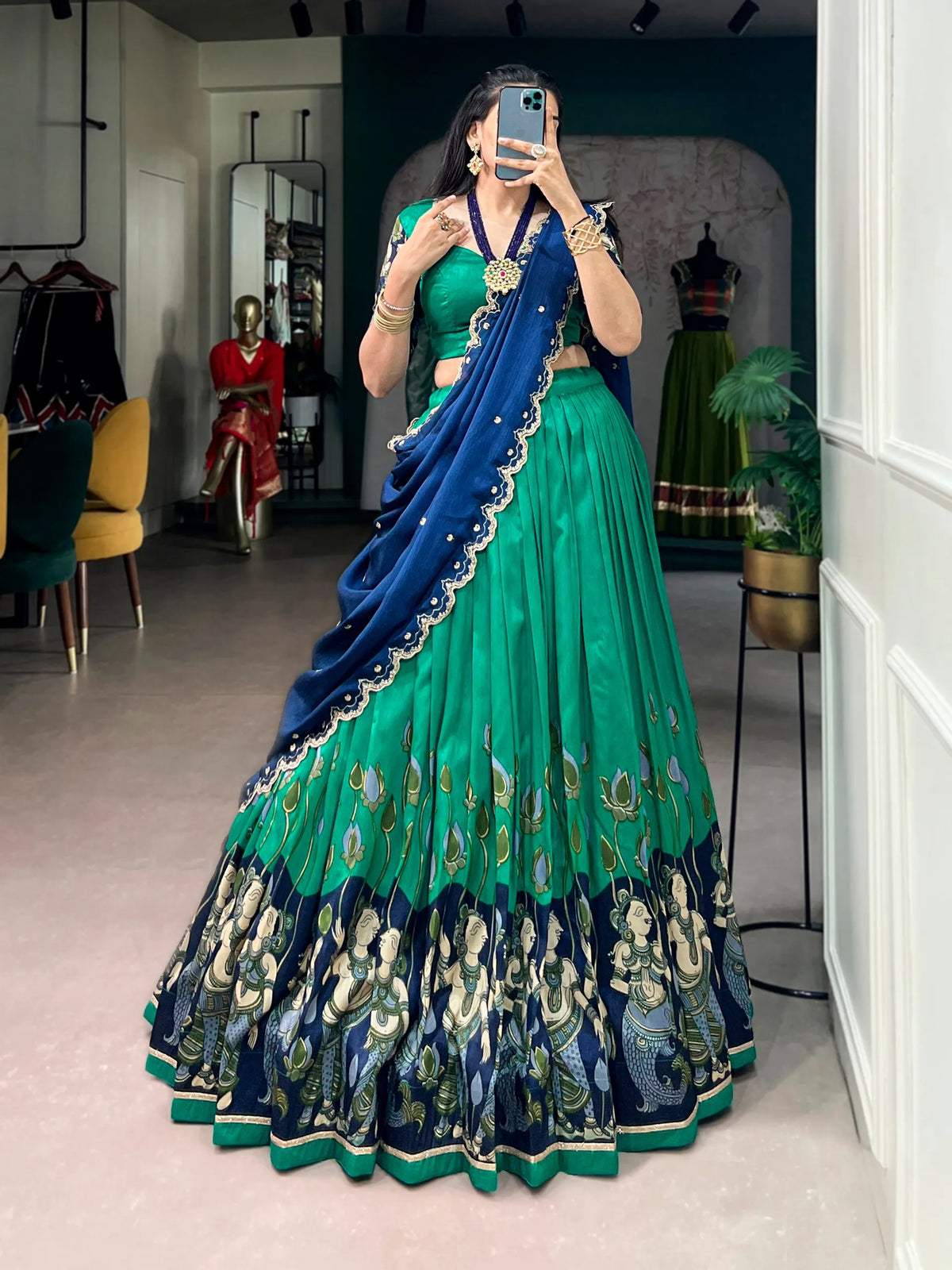 teal kalamkari outfit