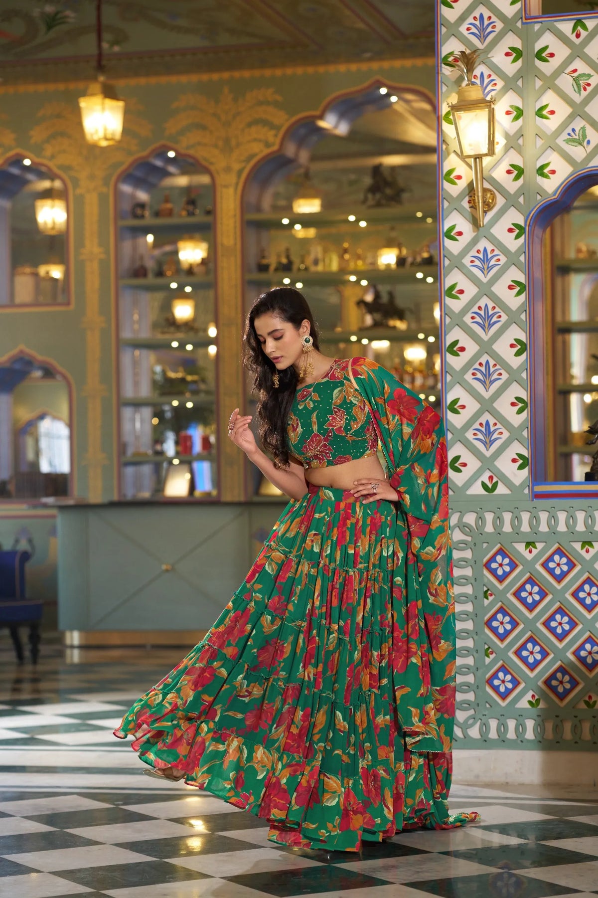 teal lehenga set