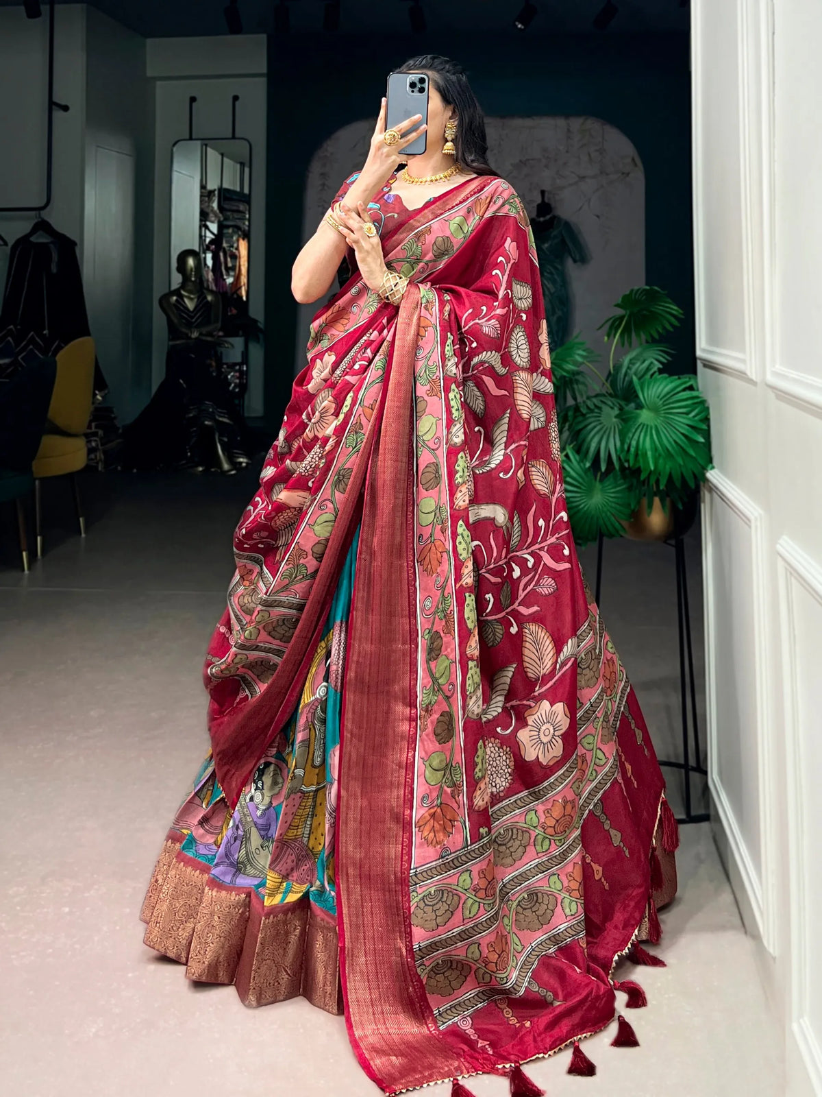 teal silk dupatta