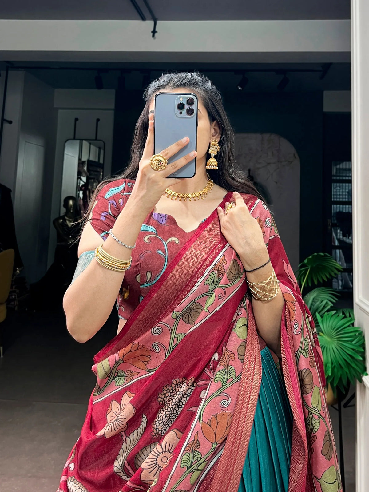 teal tassel dupatta set