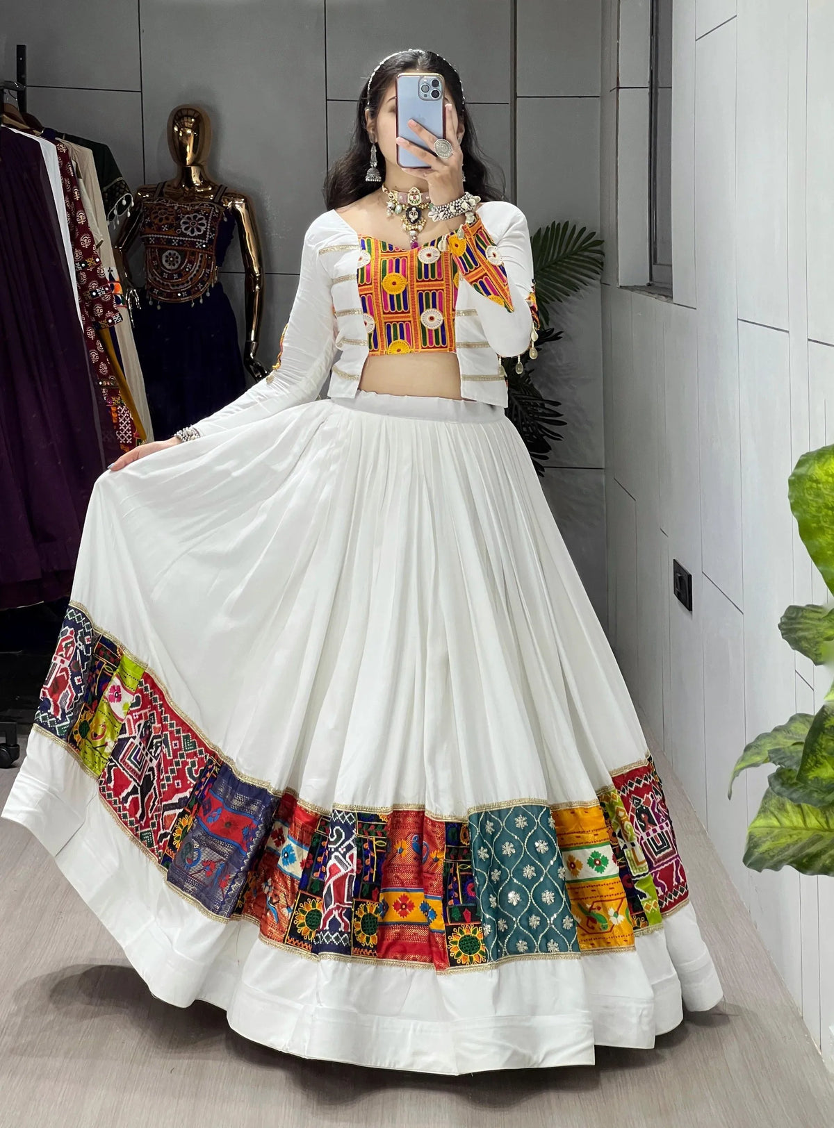 white garba lehenga set