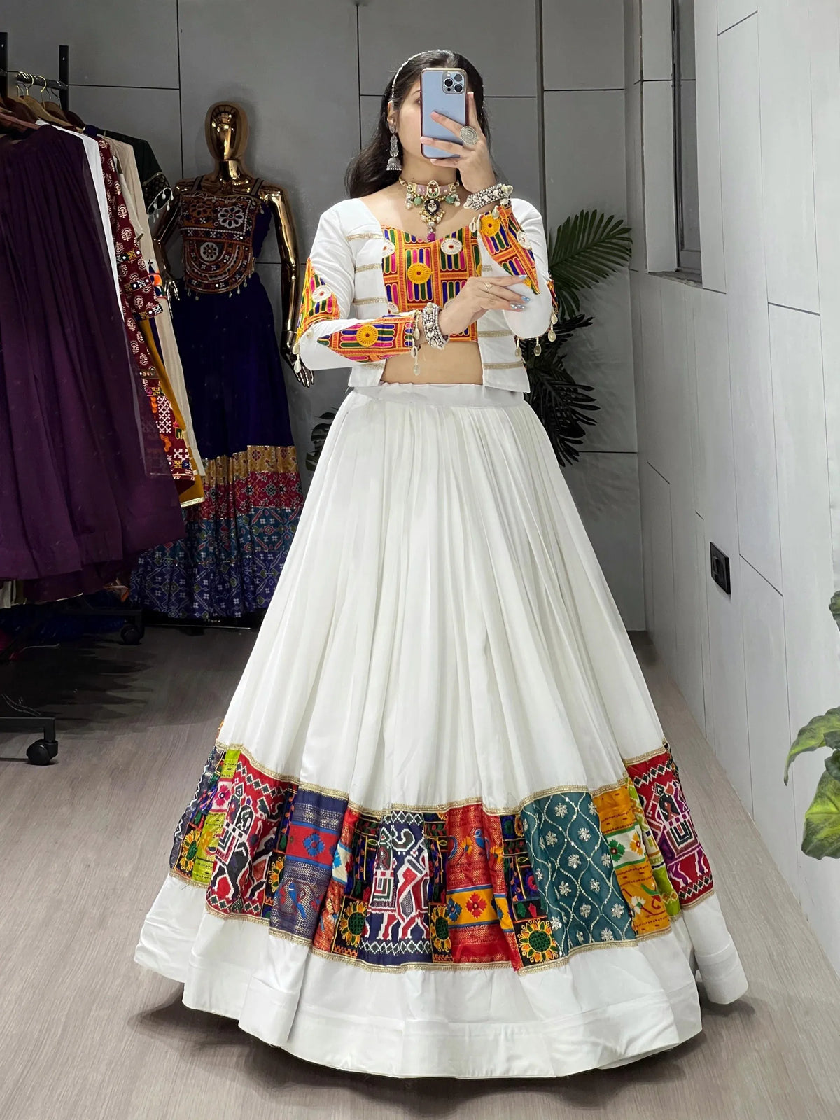 white multicolor lehenga