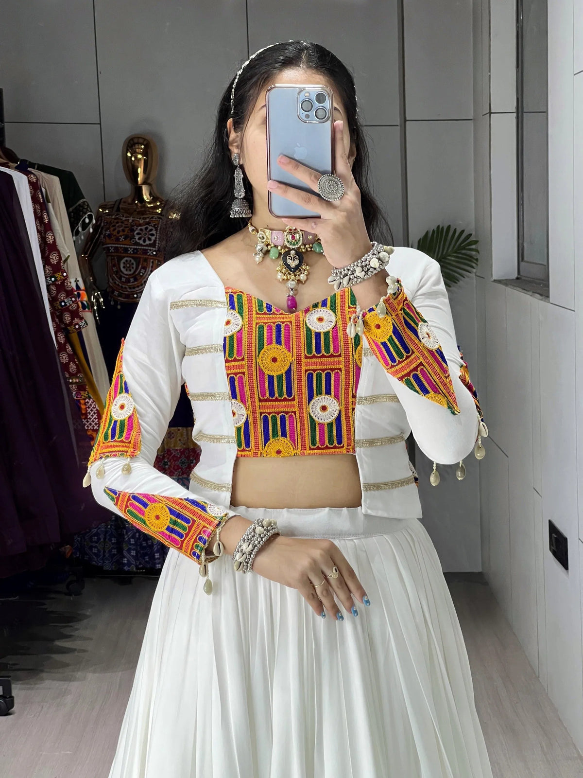 white rayon lehenga set
