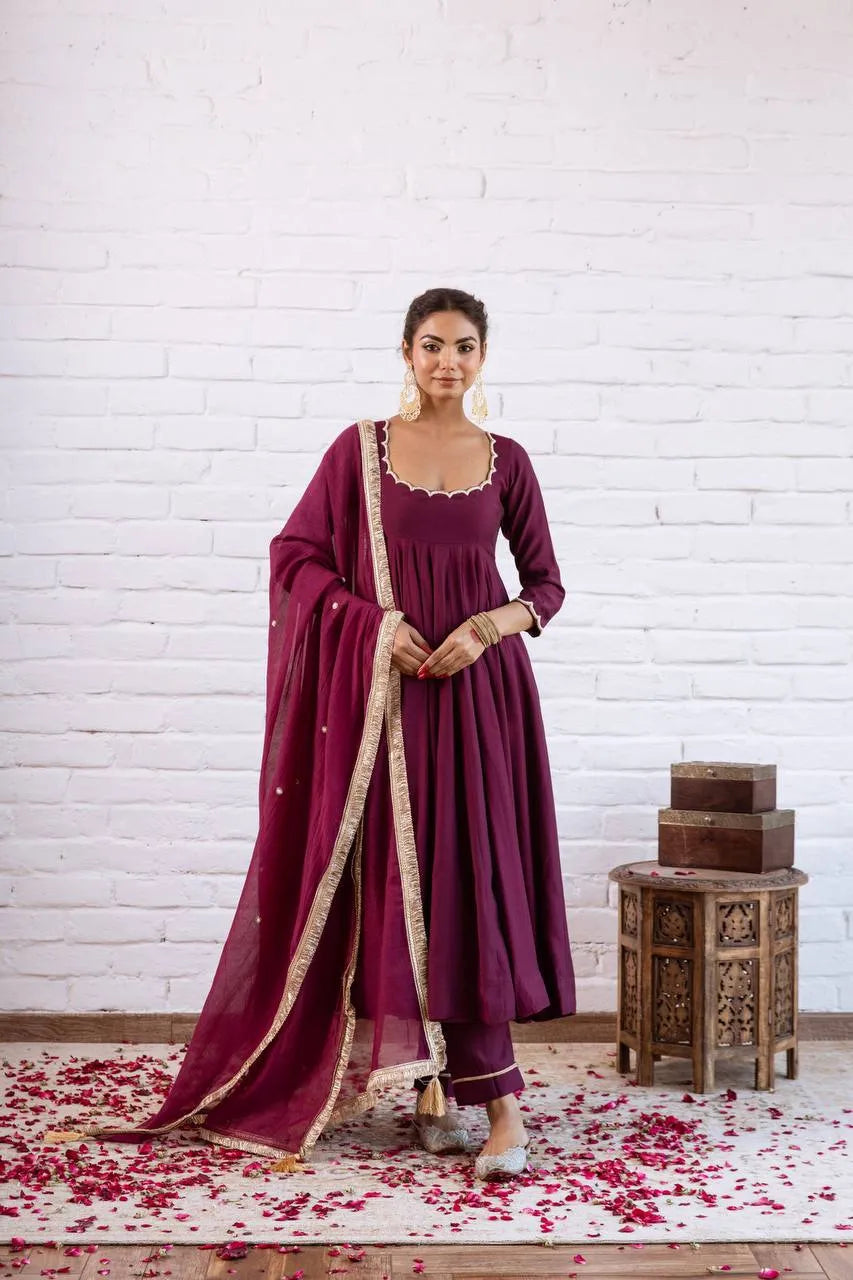 wine anarkali gown set
