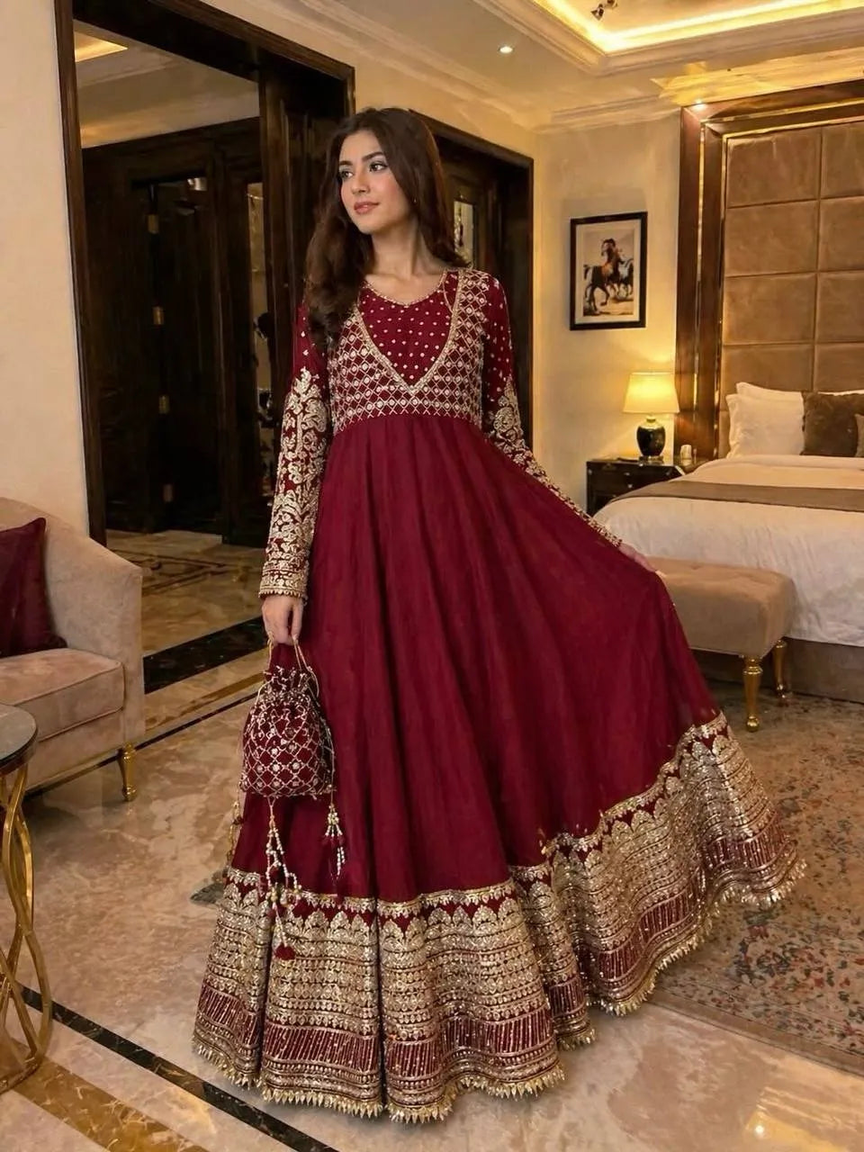 wine heavy georgette gown