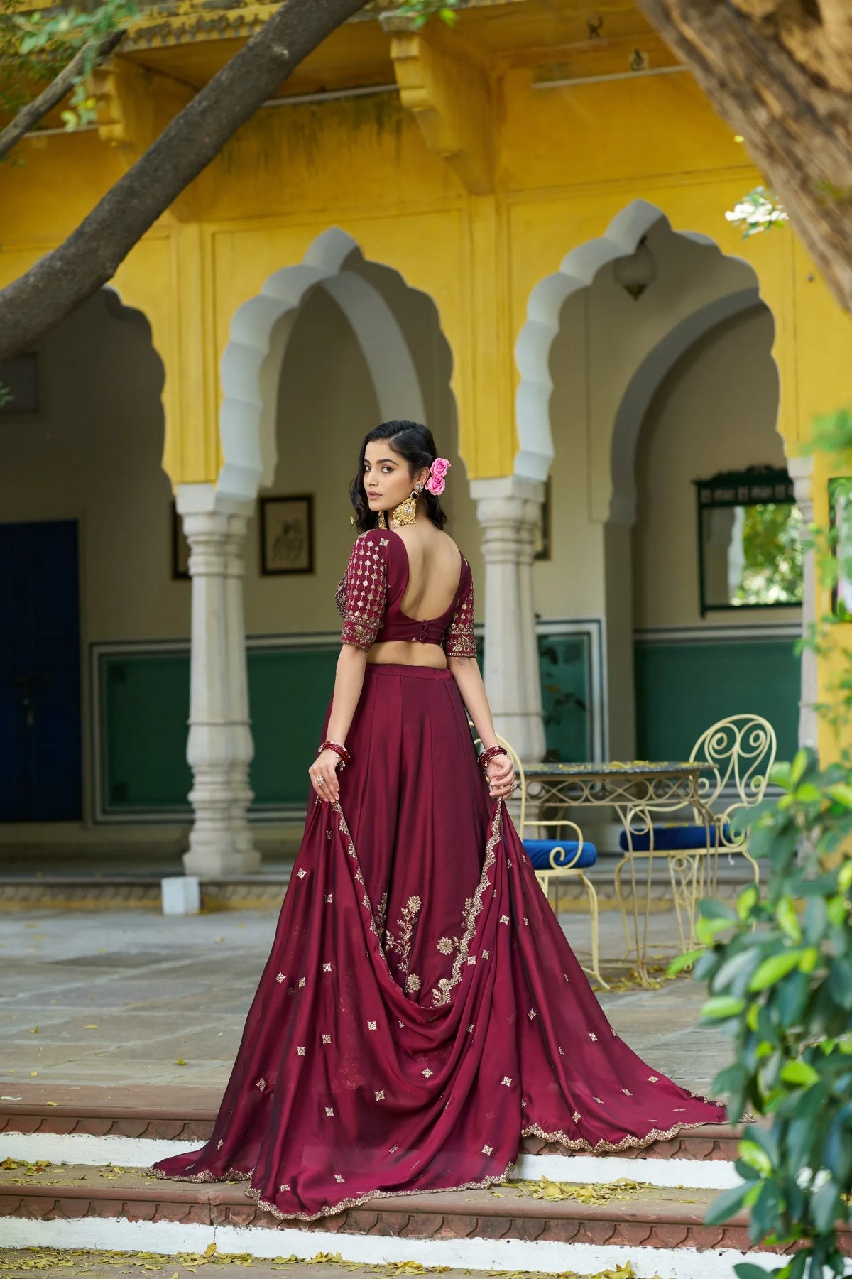 wine lehenga set