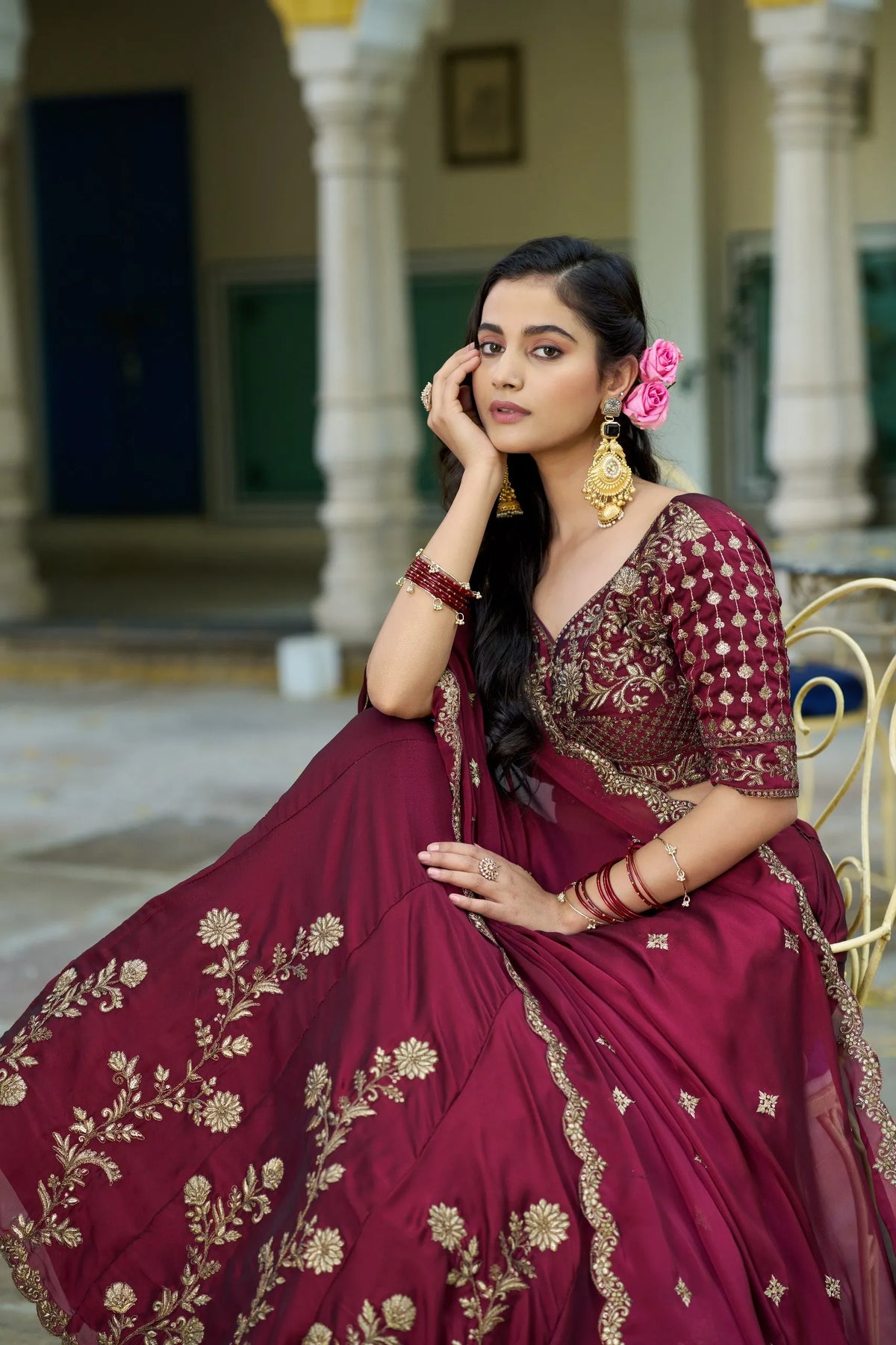 women blue lehenga set online