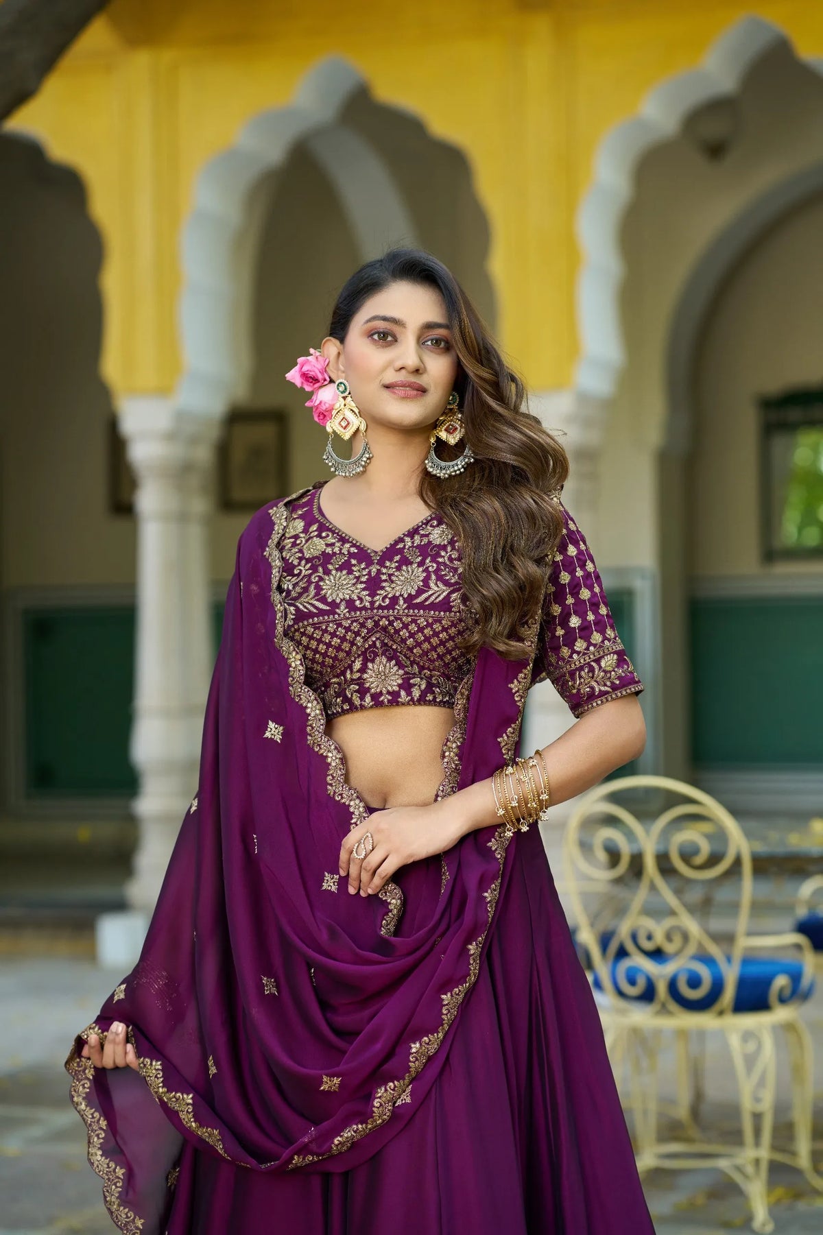 women dark purple lehenga set