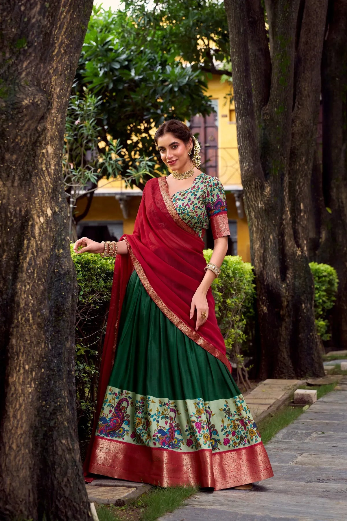 women green lehenga choli