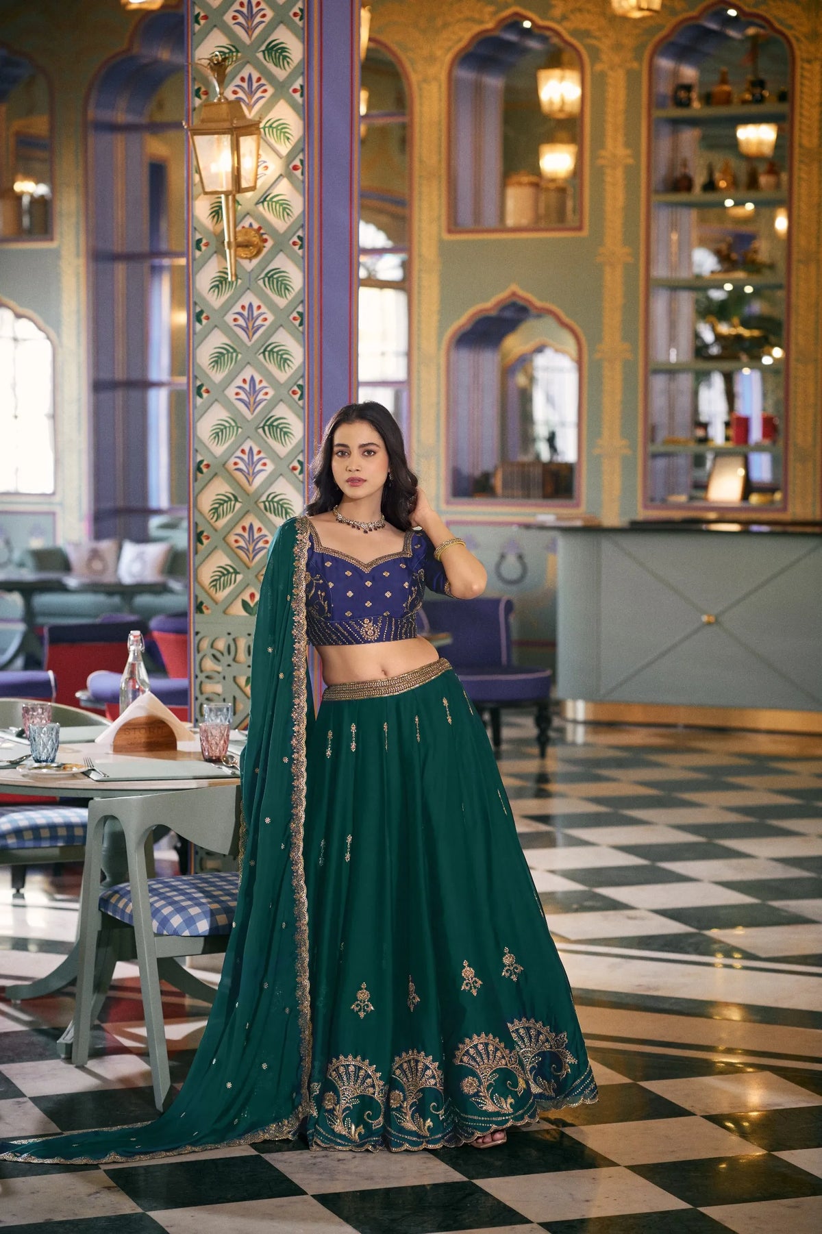 women green silk lehenga choli