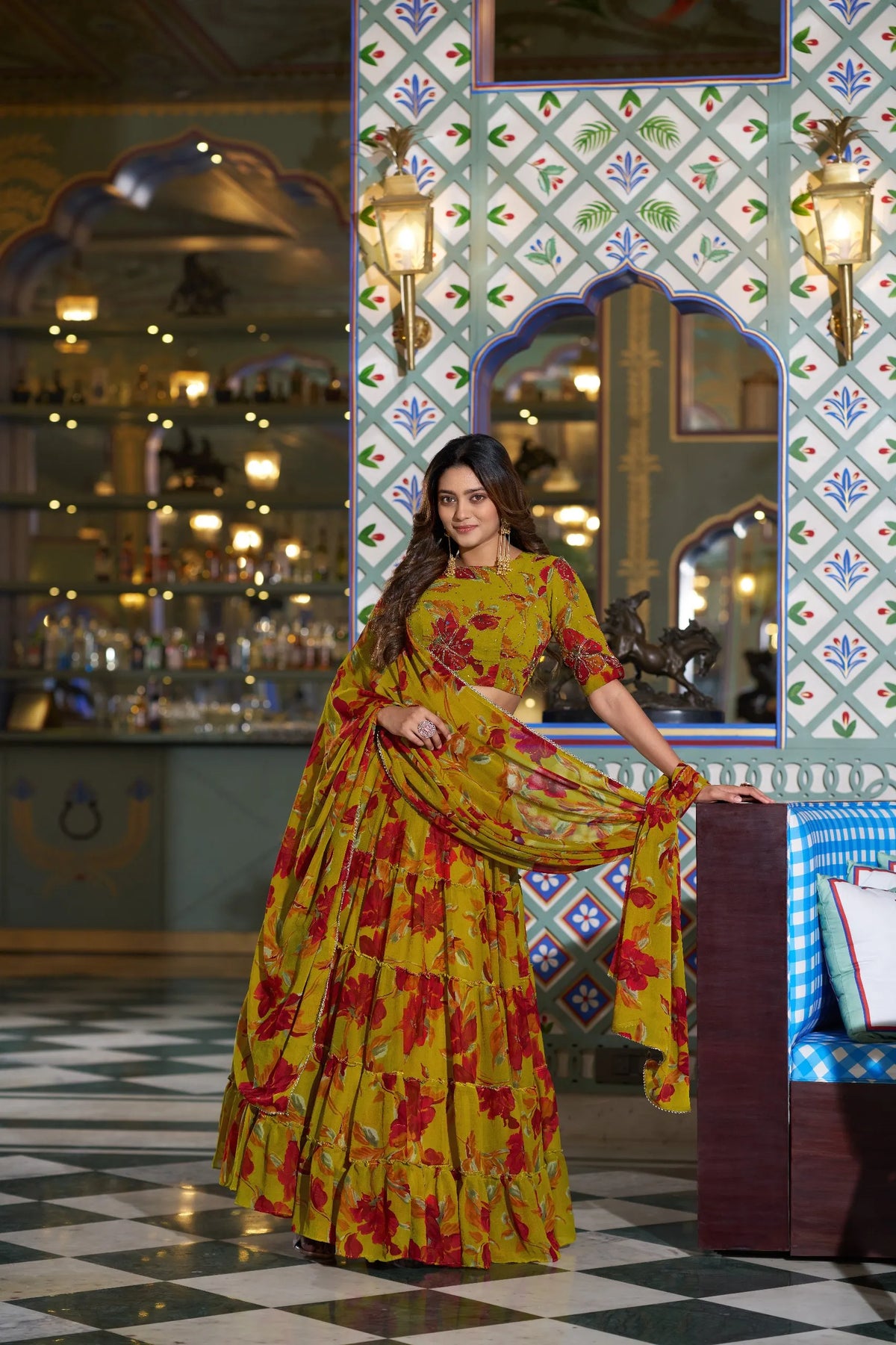 women mustard lehenga