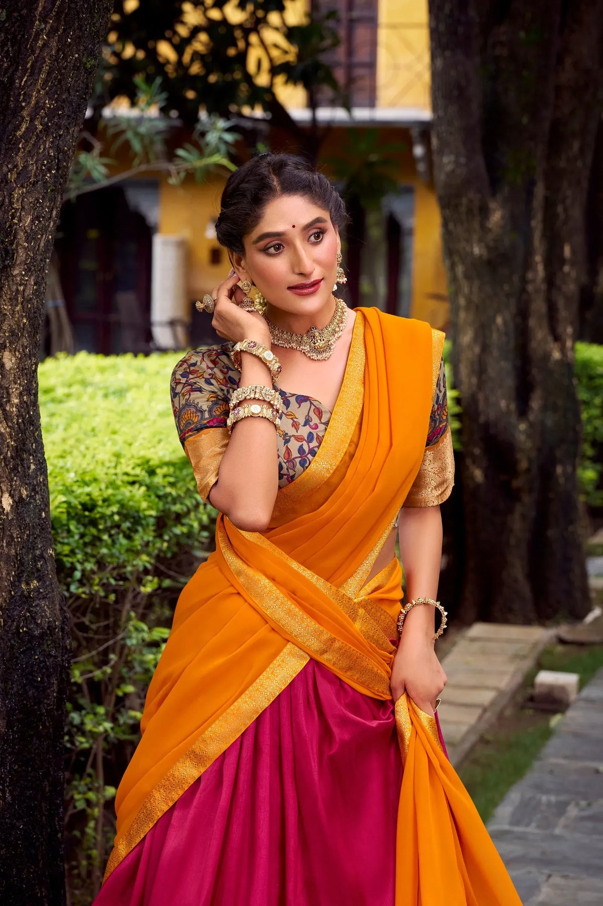 women pink lehenga choli