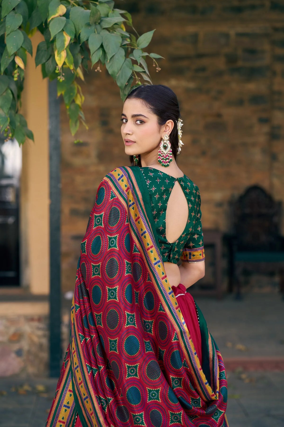 women red silk lehenga set
